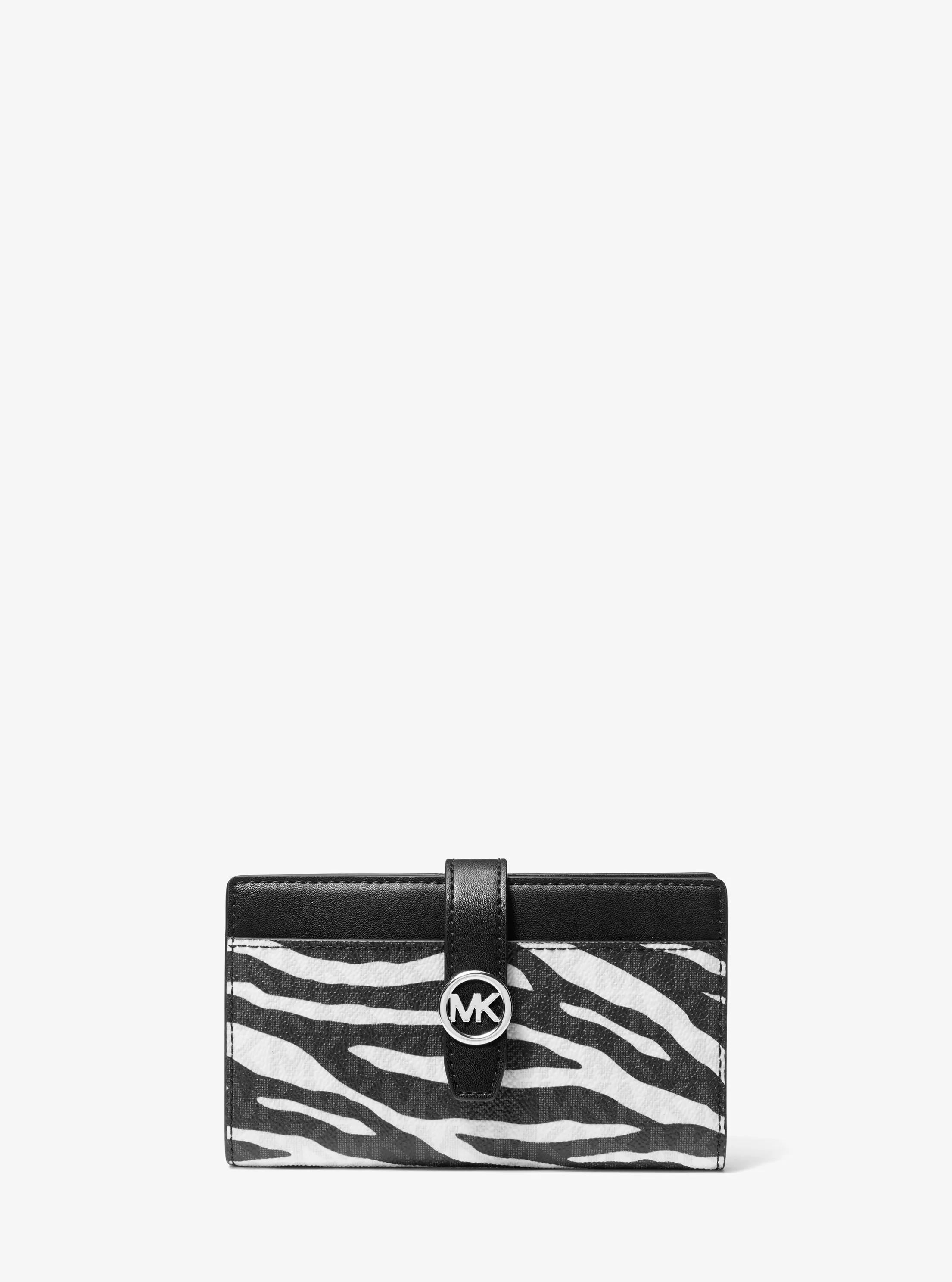 Portefeuille Greenwich de taille moyenne &agrave; imprim&eacute; de z&egrave;bre et &agrave; logo Signature in NOIR | Michael Kors