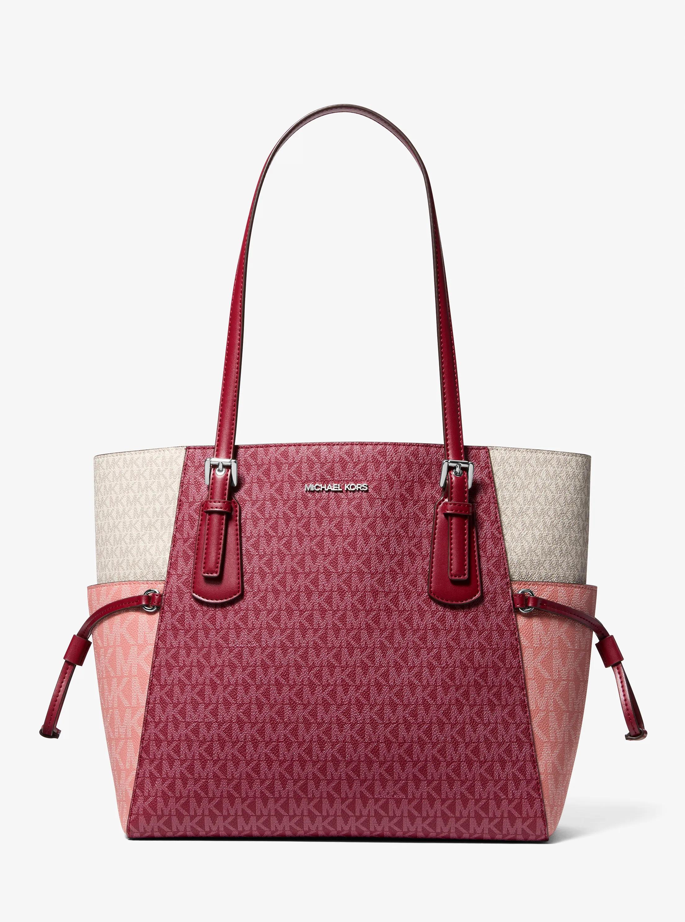 Voyager Large Color-Block Signature Logo Tote Bag in MAROON | Michael Kors
