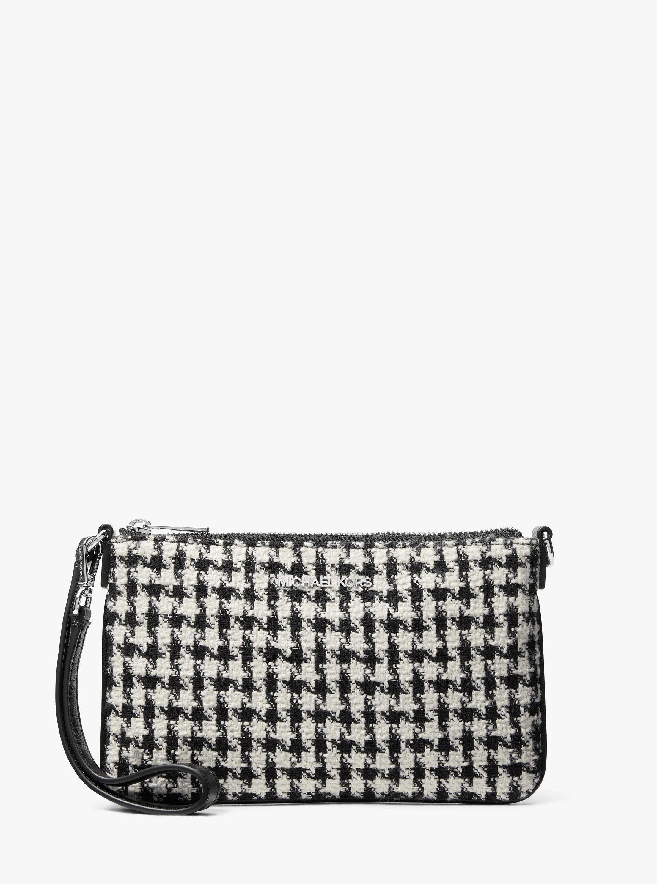 Jet Set Travel Woven Houndstooth Convertible Wristlet in BLACK/LIGHT CREAM | Michael Kors