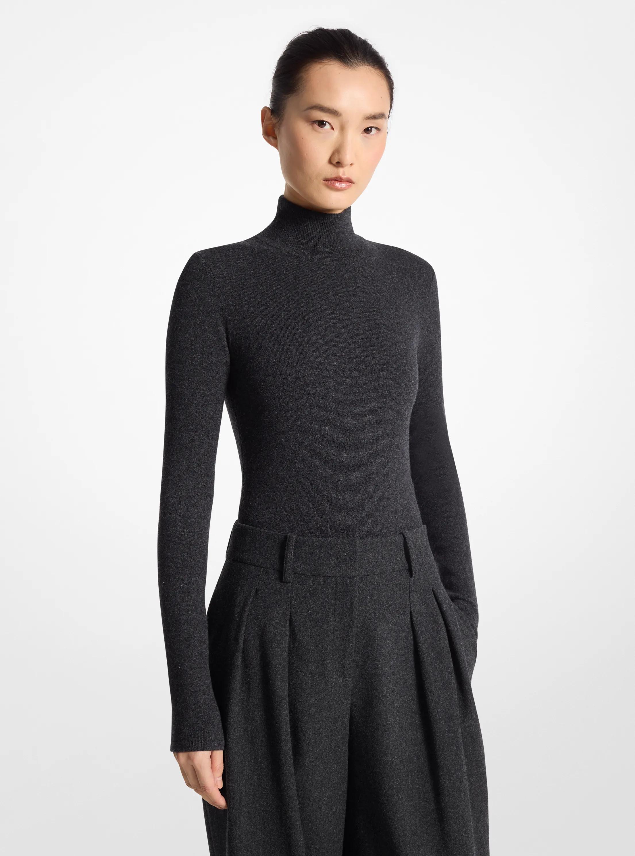 Stretch Cashmere Turtleneck Bodysuit in CHARCOAL | Michael Kors
