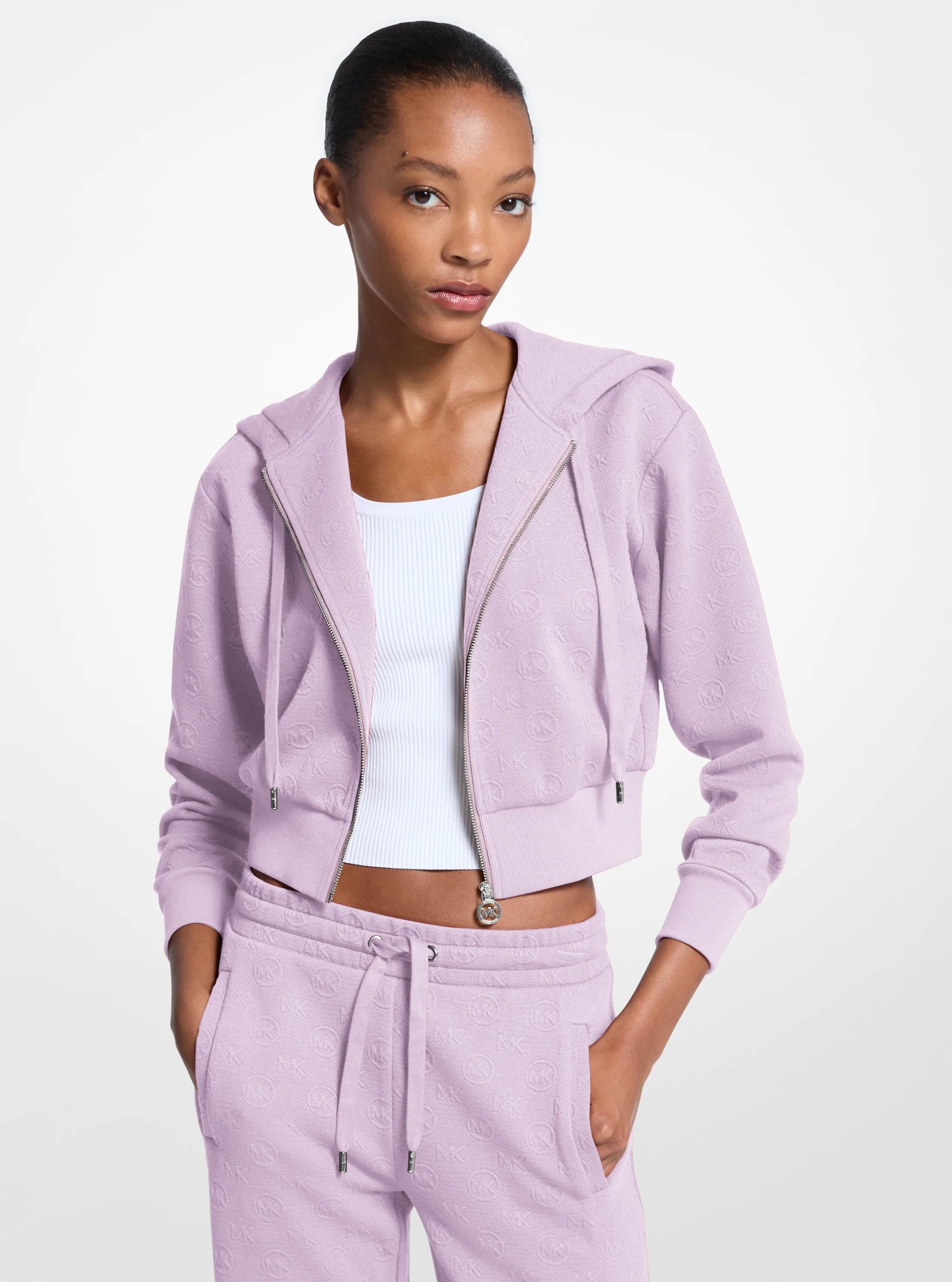 Hoodie court en jacquard &agrave; logo &agrave; fermeture &eacute;clair in QUARTZ | Michael Kors