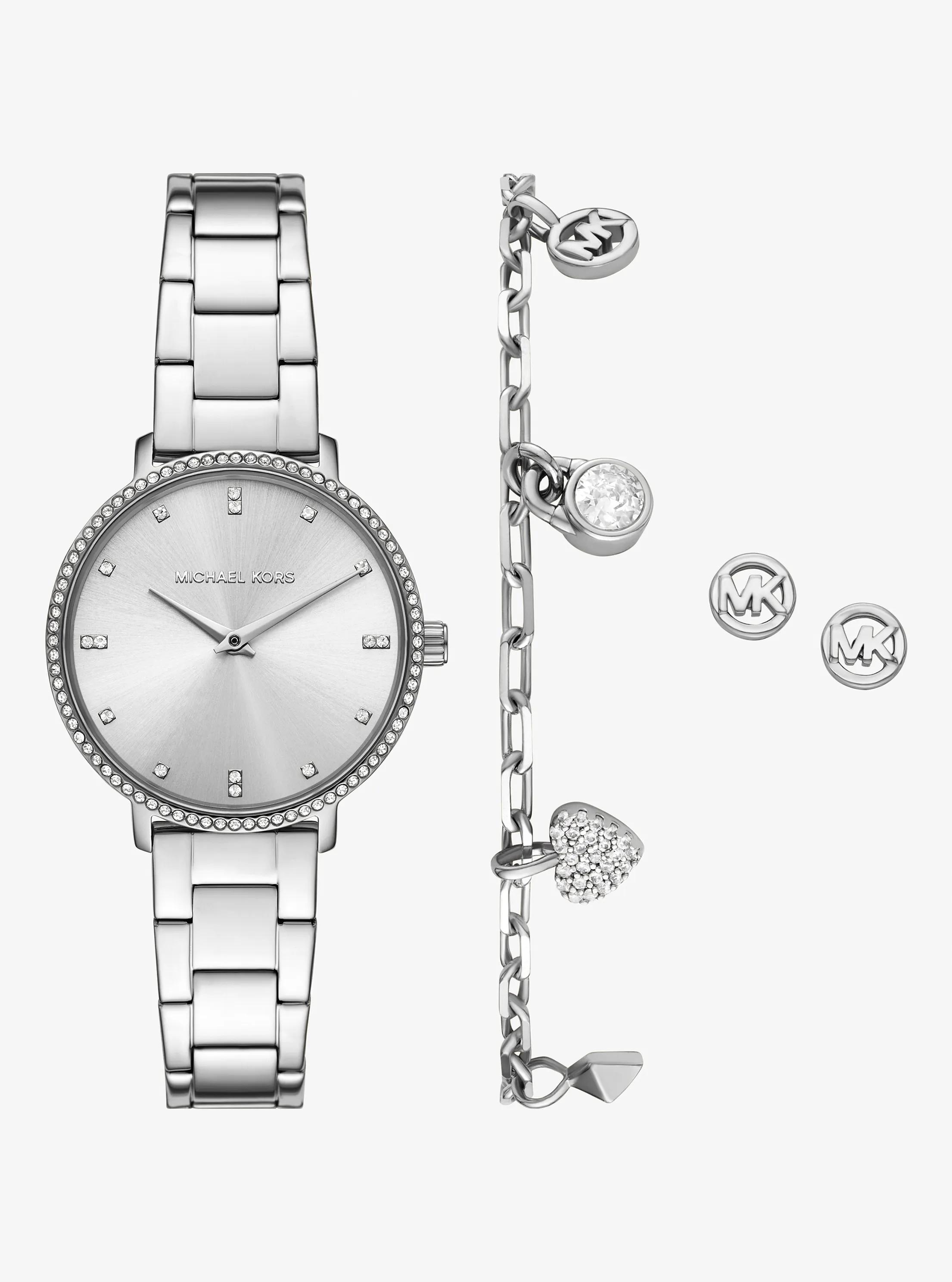 Set de regalo con joyas y el reloj Pyper mini en tono plateado con incrustaciones in PLATEADO | Michael Kors