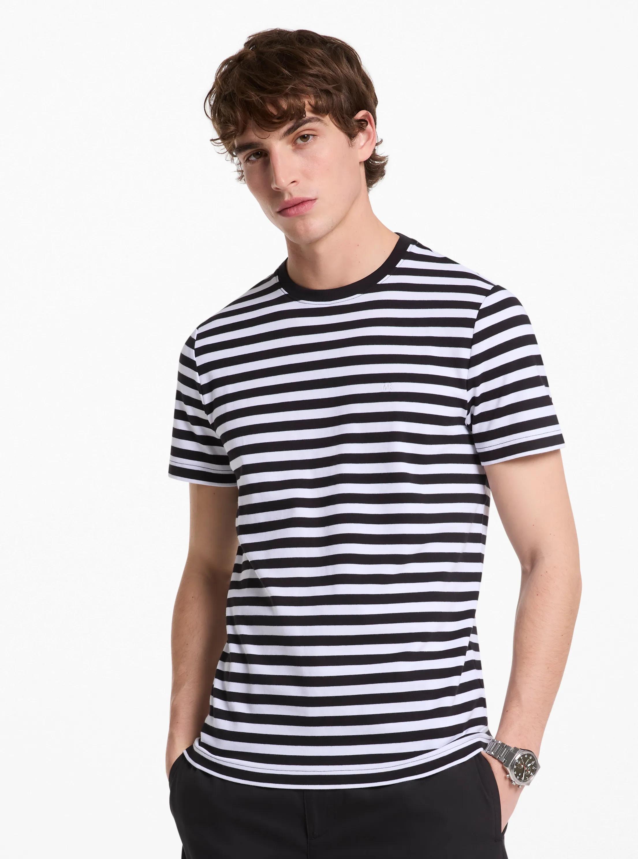 Striped Cotton T-Shirt in BLACK | Michael Kors