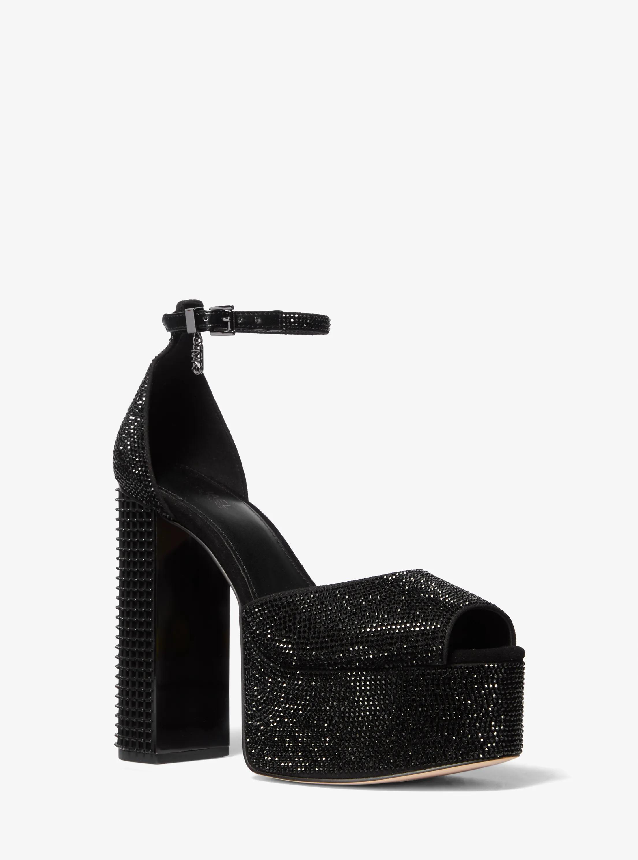 Maxine Crystal Embellished Platform Sandal in BLACK | Michael Kors