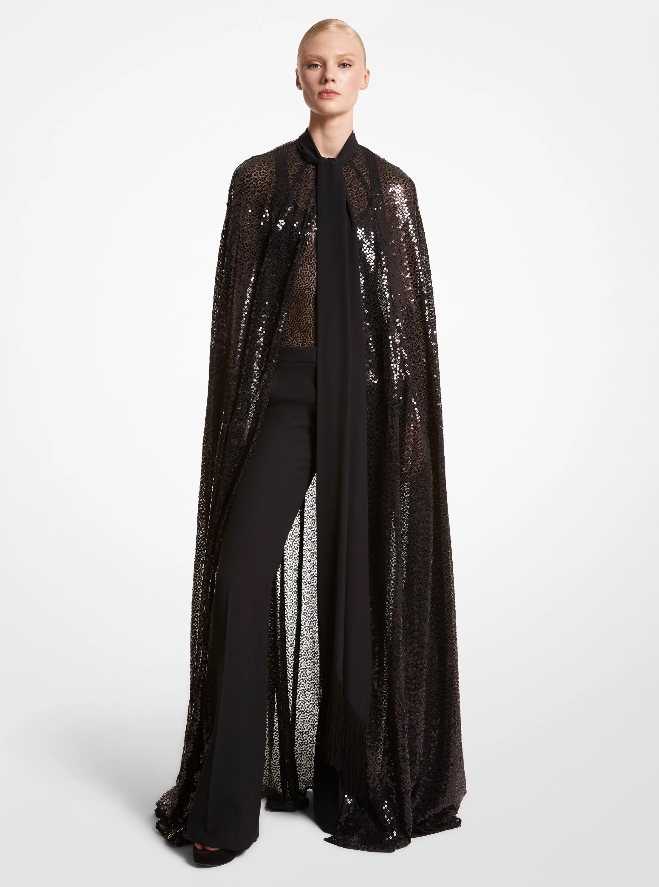 Sequined Silk Blend Chiffon Cape in BLACK | Michael Kors