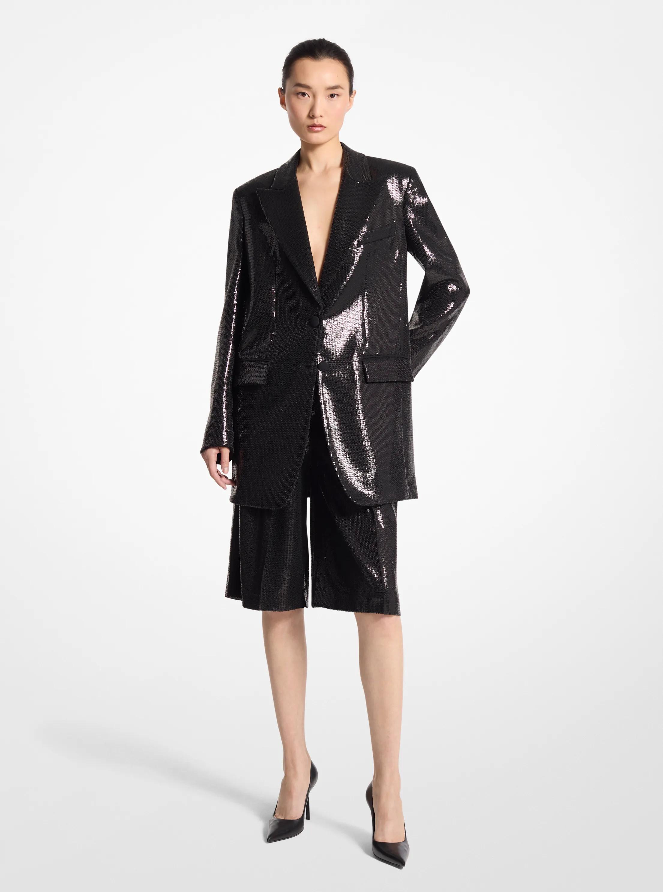 Sequined Boyfriend Blazer in BLACK | Michael Kors
