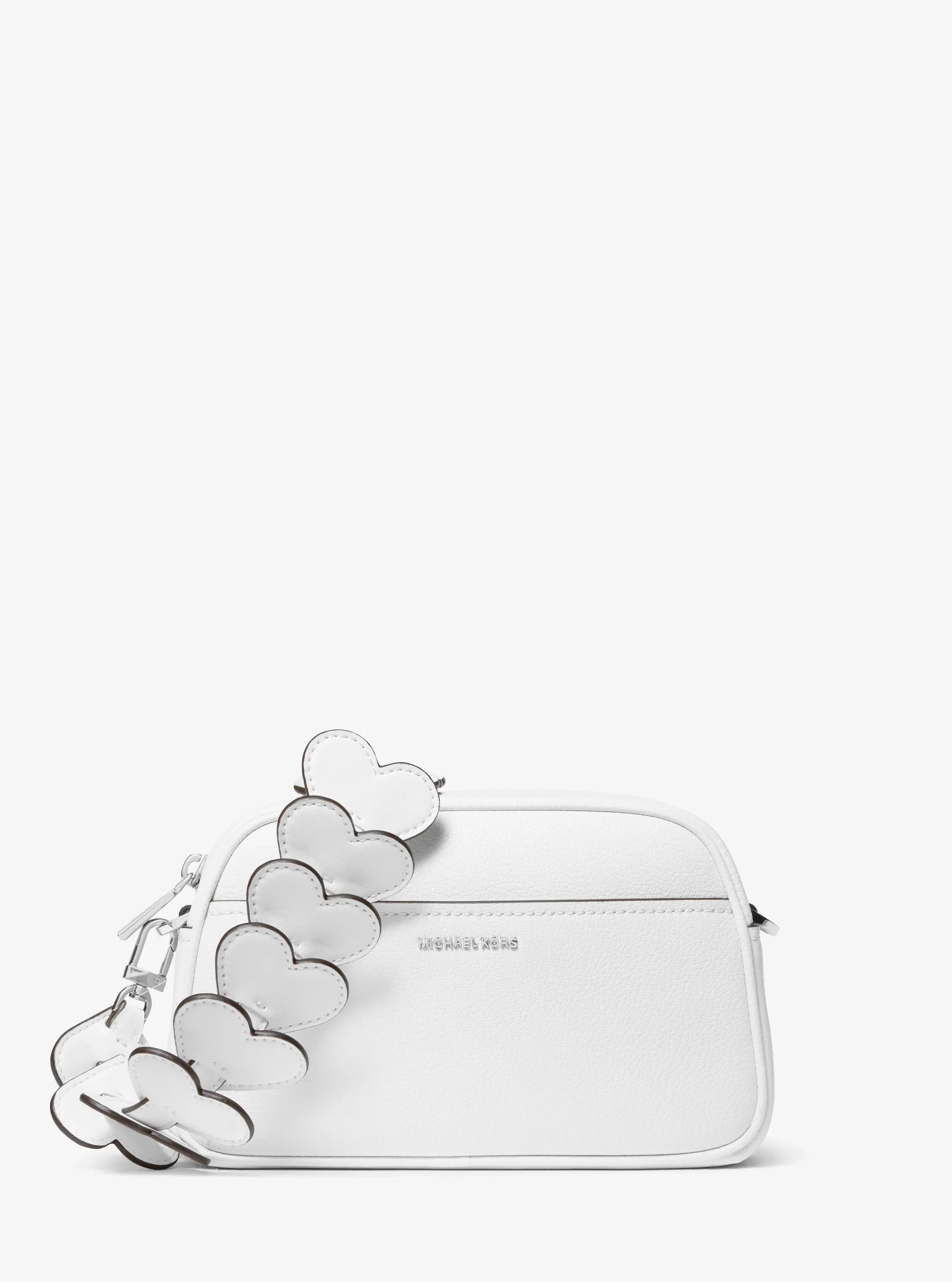 Jet Set Small Leather and Heart Embellished Strap Camera Crossbody Bag in OPTIC WHITE | Michael Kors