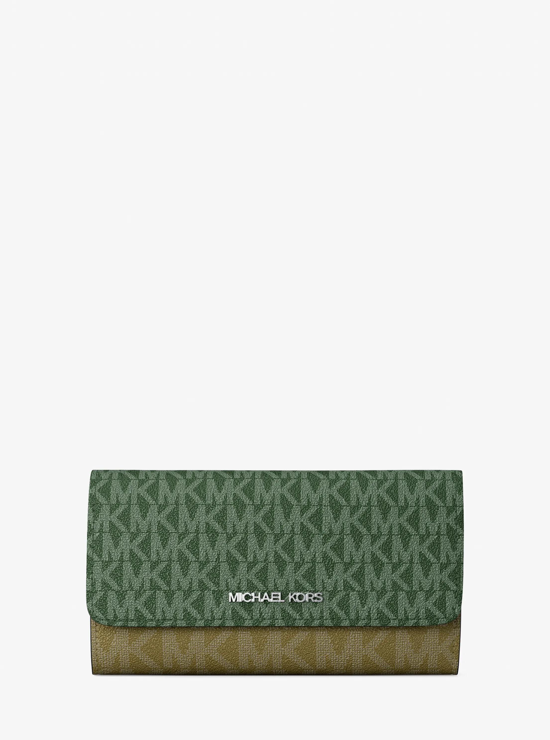 Jet Set Travel Signature Logo Tri-Fold Wallet in AMAZON GREEN | Michael Kors
