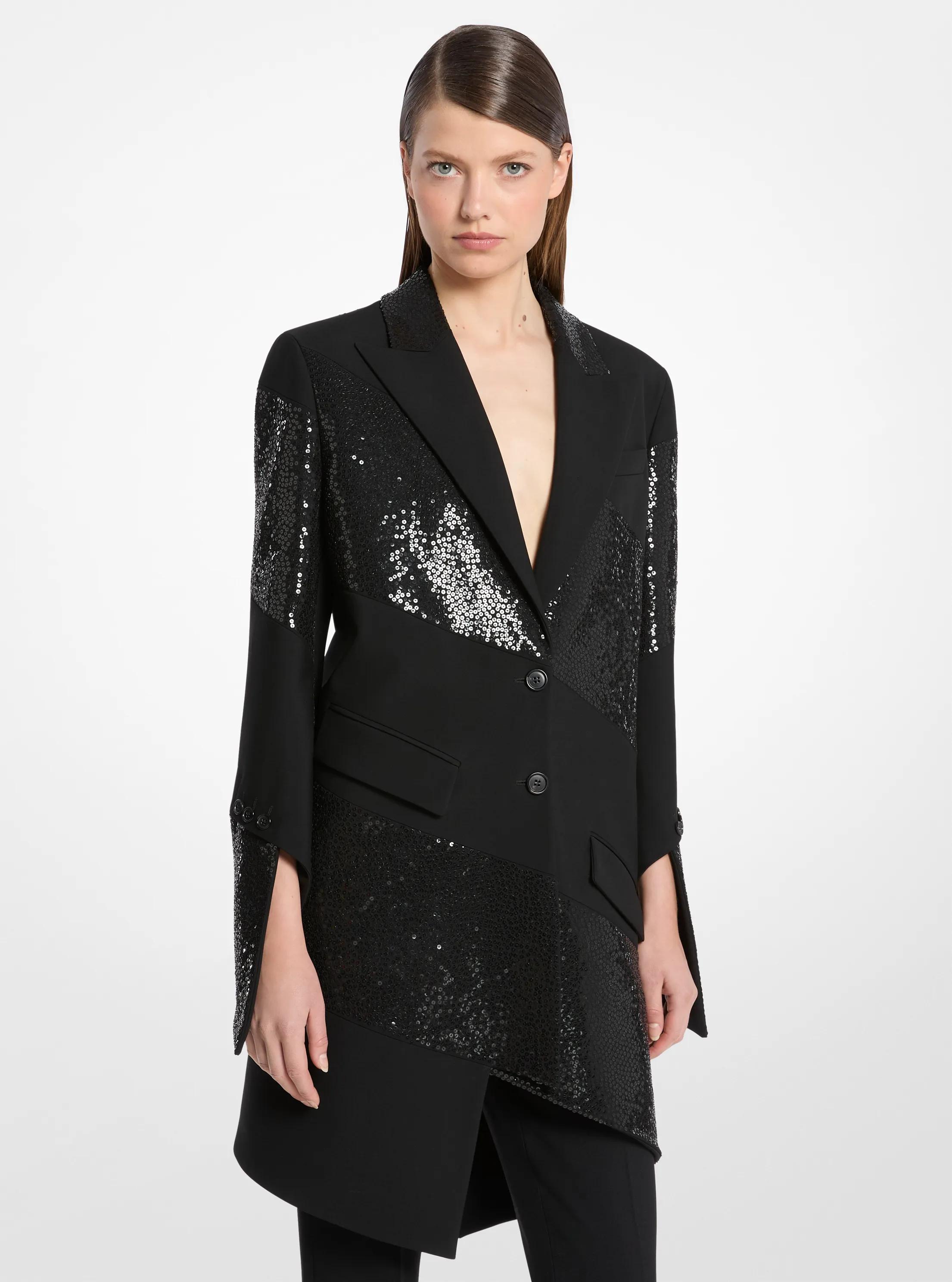 Michael Kors Hand-Embroidered Sequin Wool Broadcloth Blazer