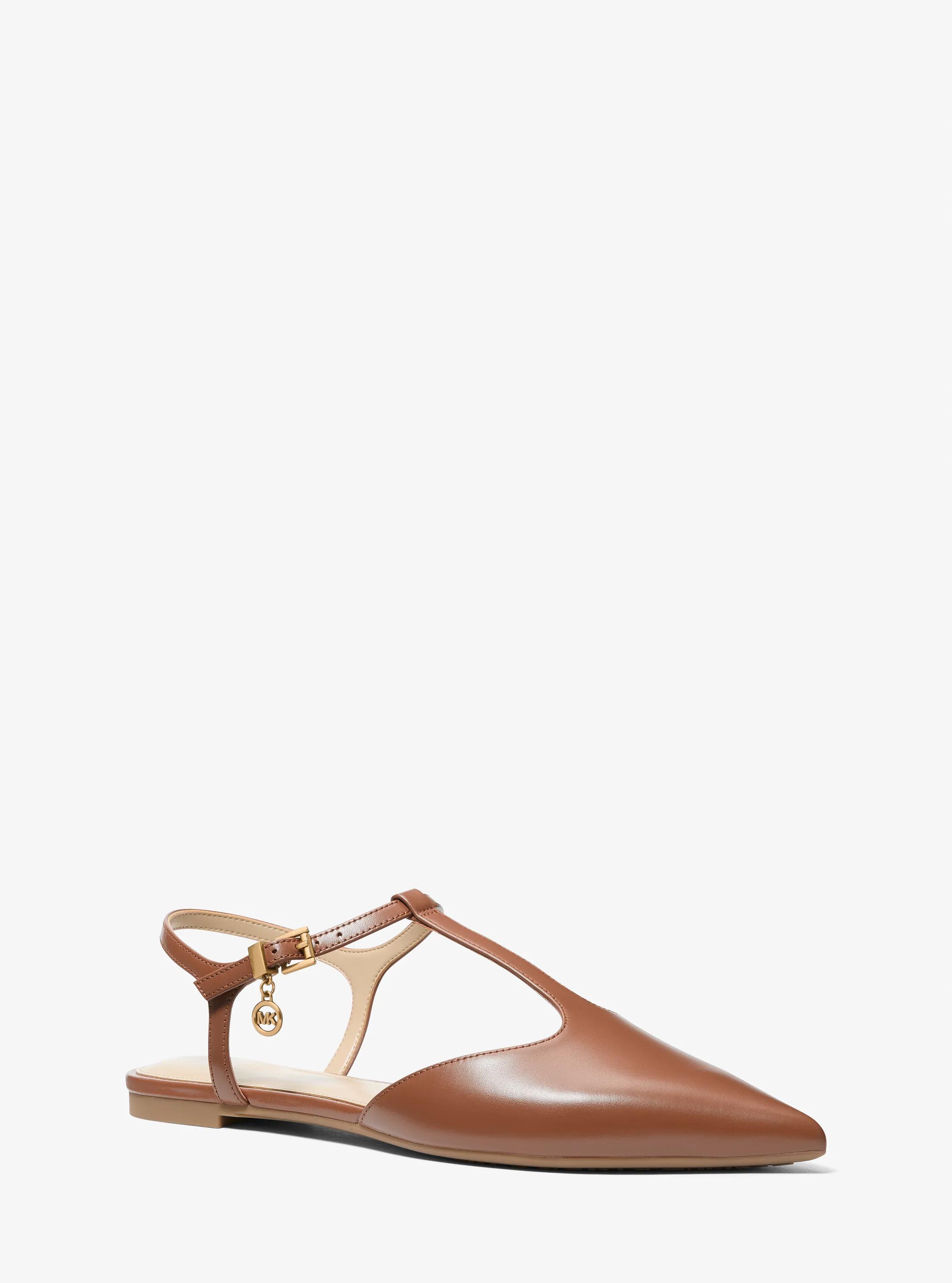 Chaussure plate &agrave; bride en T Cherie en cuir in LUGGAGE | Michael Kors