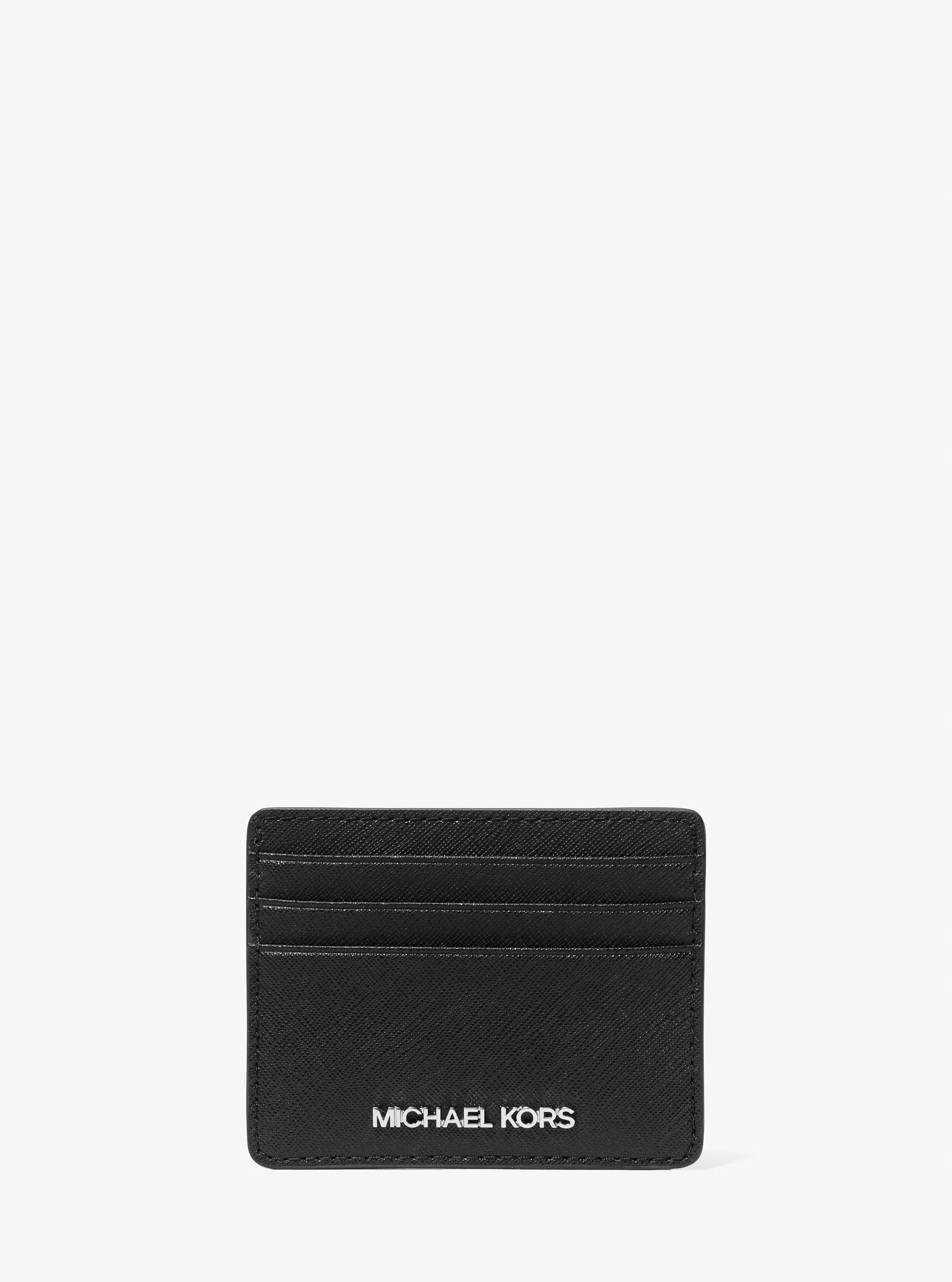 Porta carte di credito Jet Set grande in pelle Saffiano in NERO | Michael Kors