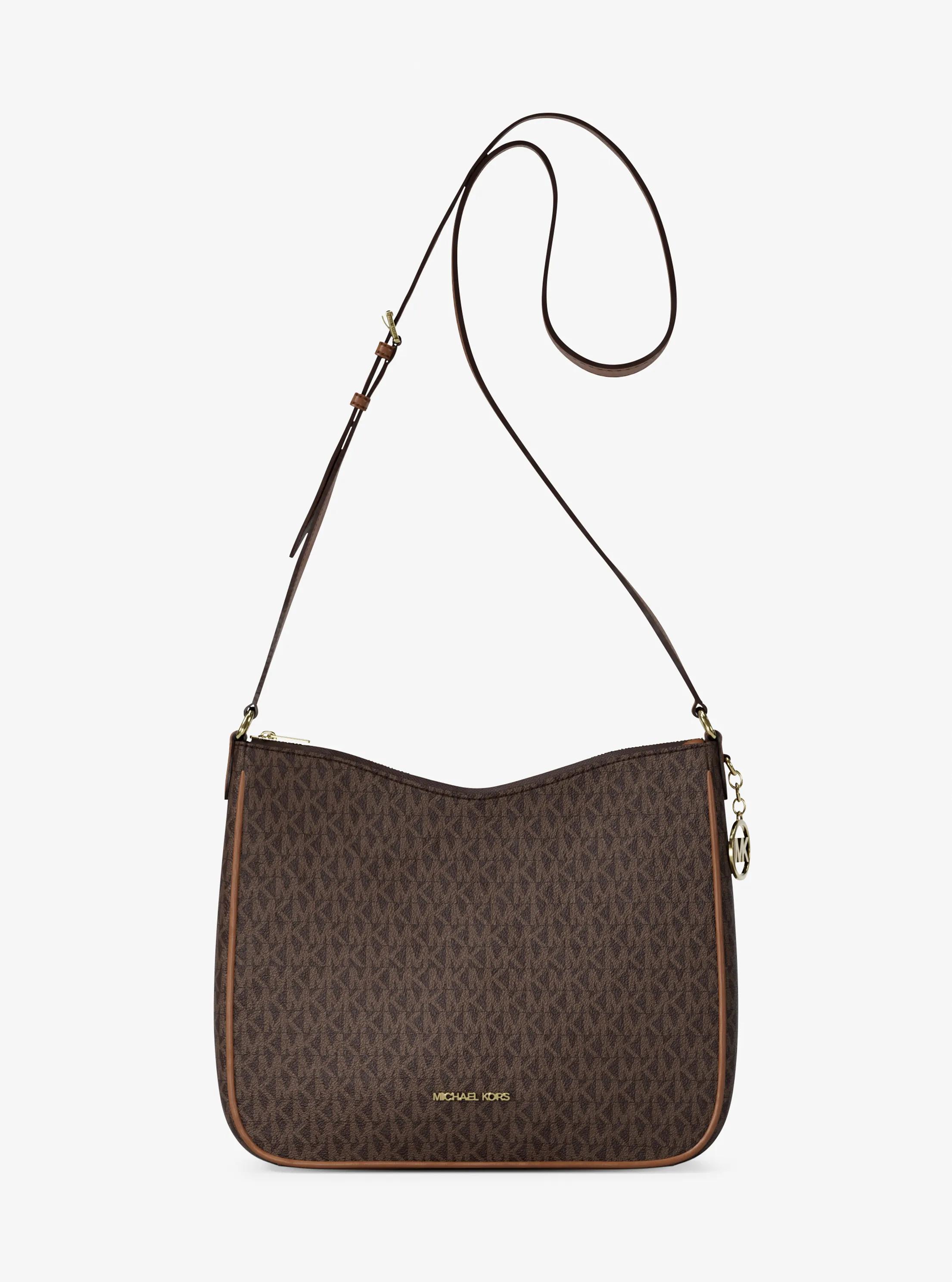 Nayla Medium Signature Logo Messenger Bag in BROWN | Michael Kors
