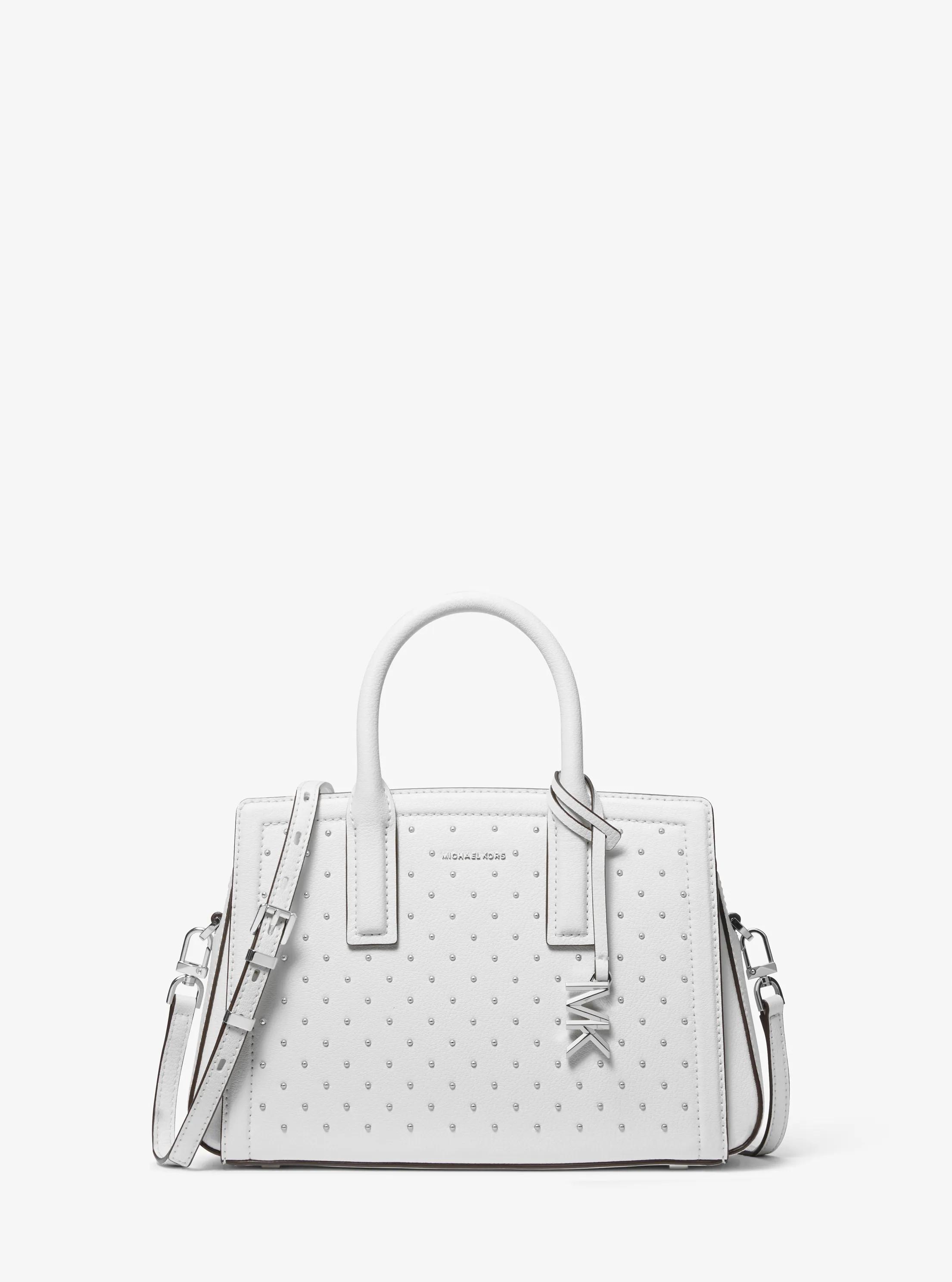 Laila Small Studded Leather Satchel in OPTIC WHITE | Michael Kors