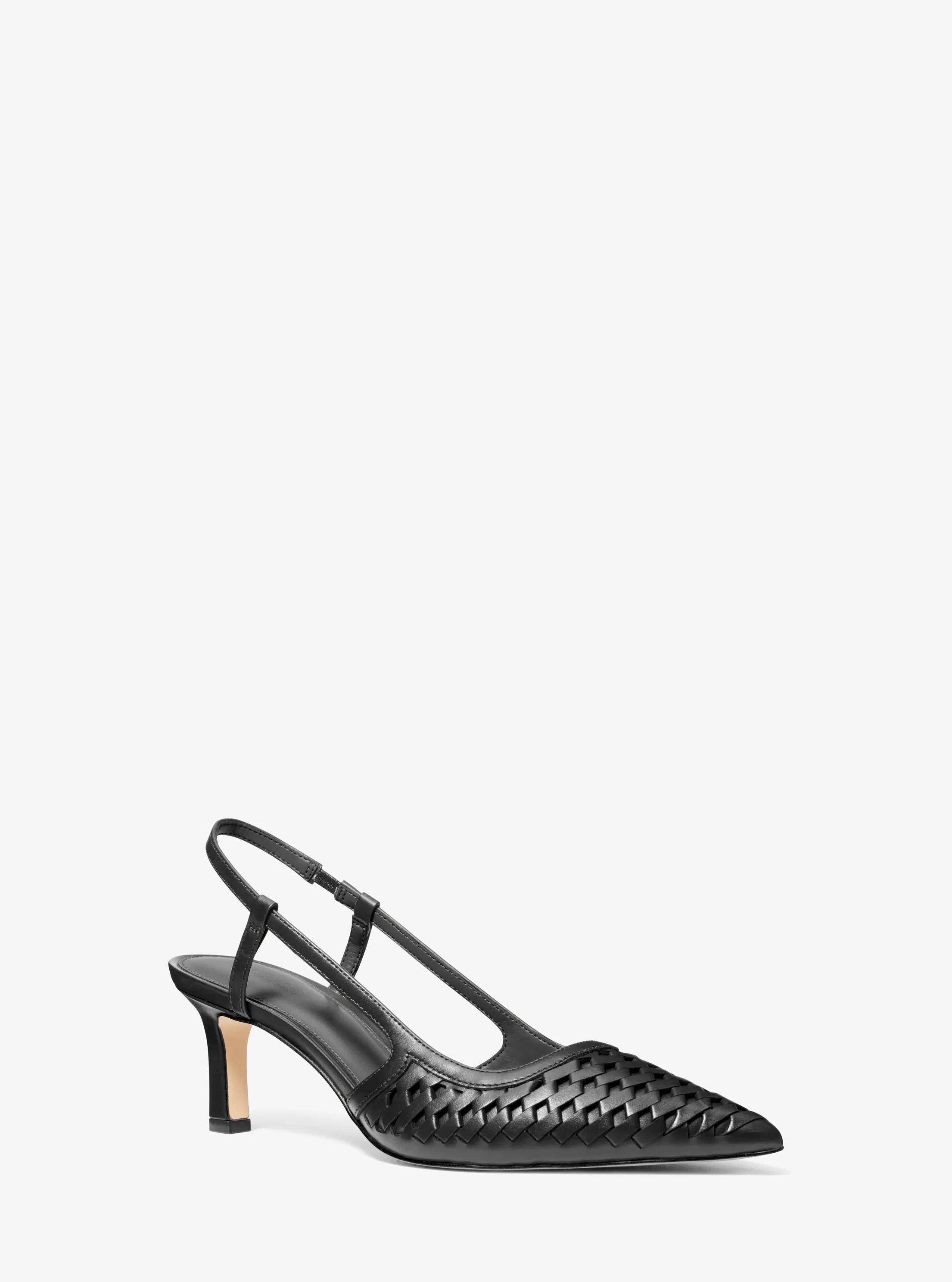 Alora Hand-Woven Leather Slingback Pump in BLACK | Michael Kors
