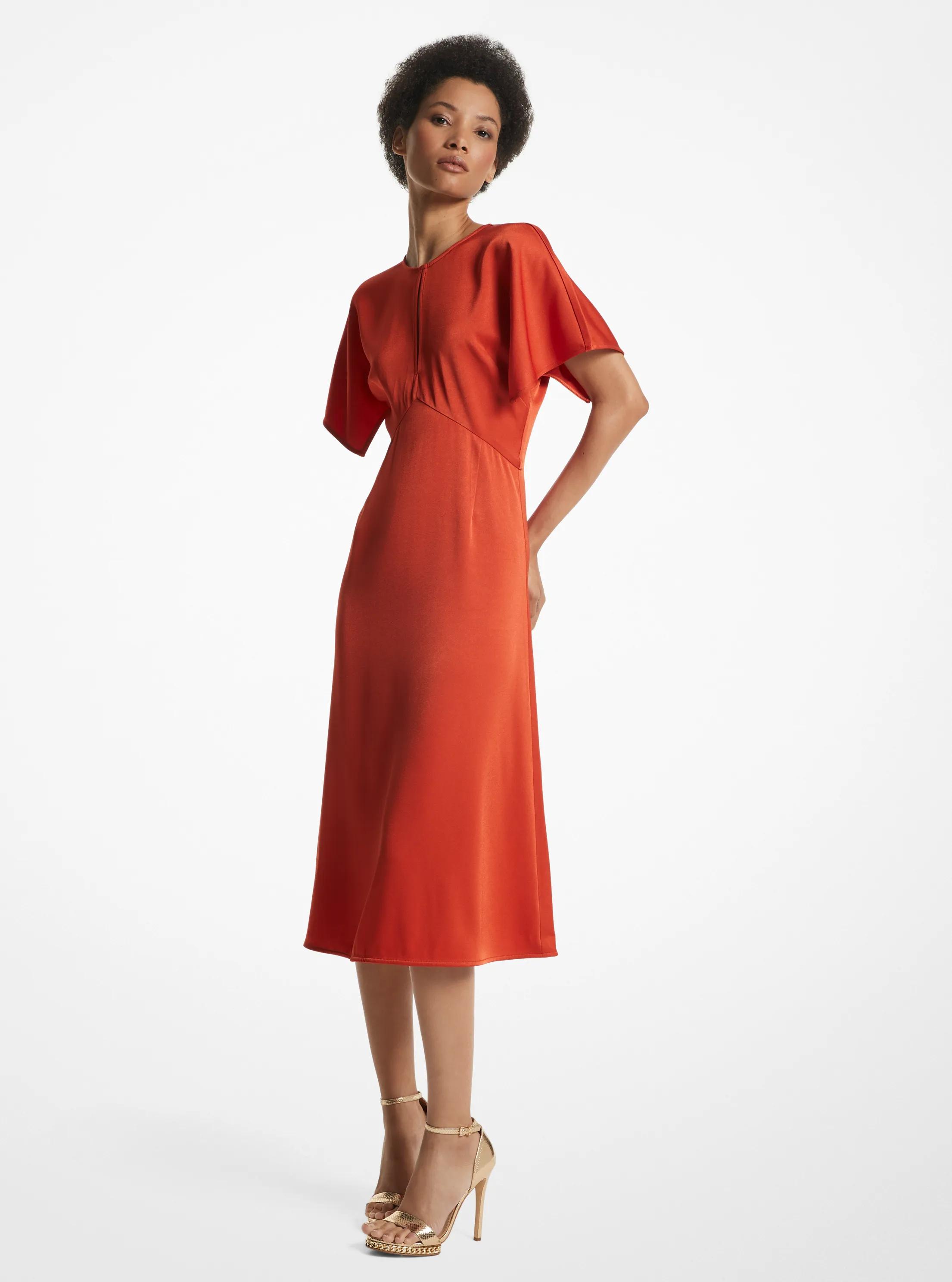 Vestido midi de crep&eacute; de punto roma el&aacute;stico in TERRACOTA BRILLANTE | Michael Kors