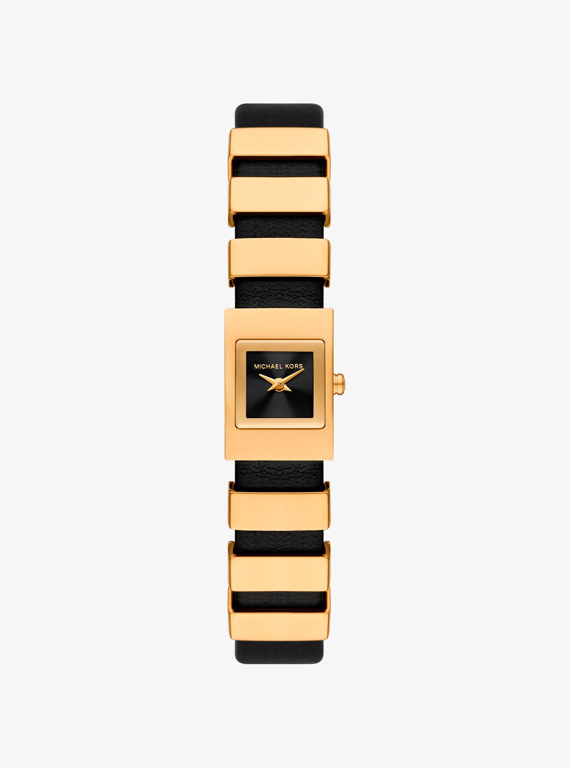 Reloj mini Darrington en tono dorado con correa de piel in NEGRO | Michael Kors