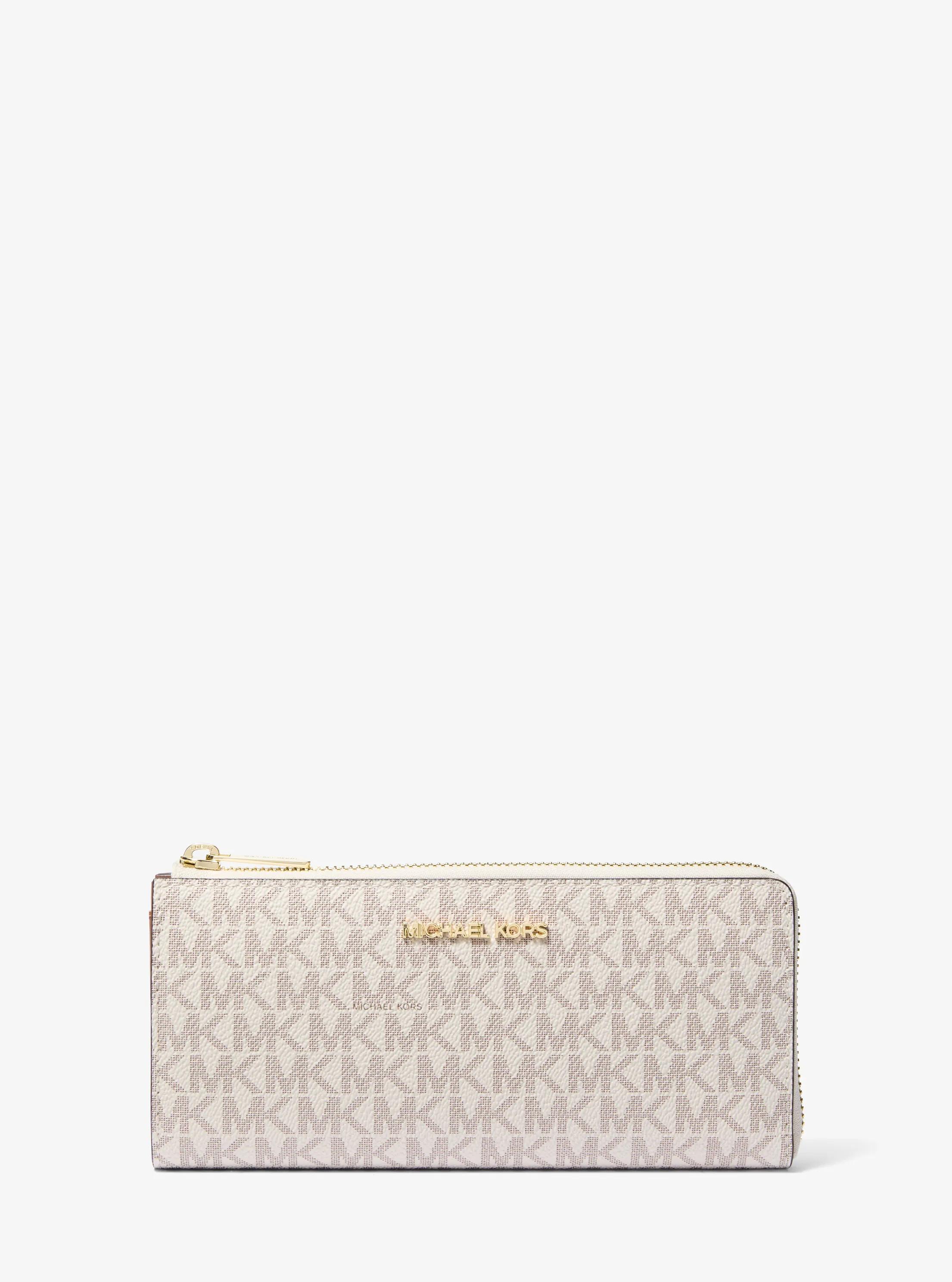 Jet Set Travel Large Logo Quarter-Zip Wallet in VANILLA | Michael Kors
