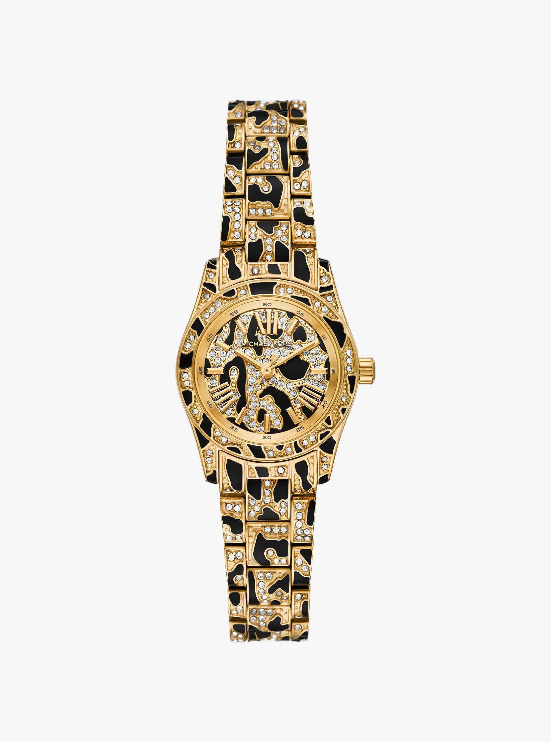 Petite Lexington Pav&eacute; Animal Print Gold-Tone Watch in GOLD | Michael Kors