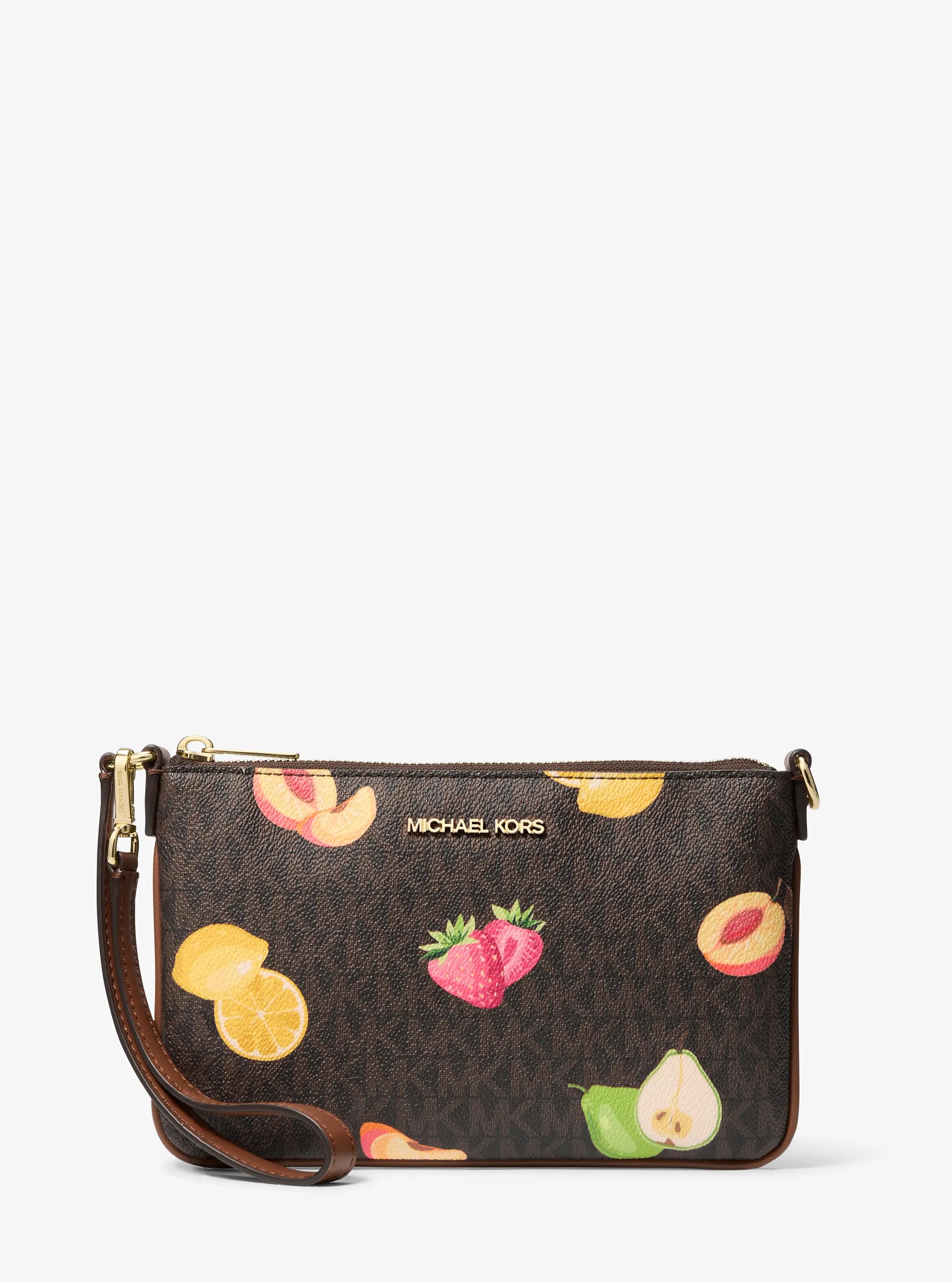 Jet Set Travel Small Printed Signature Logo Wristlet in BROWN | Michael Kors