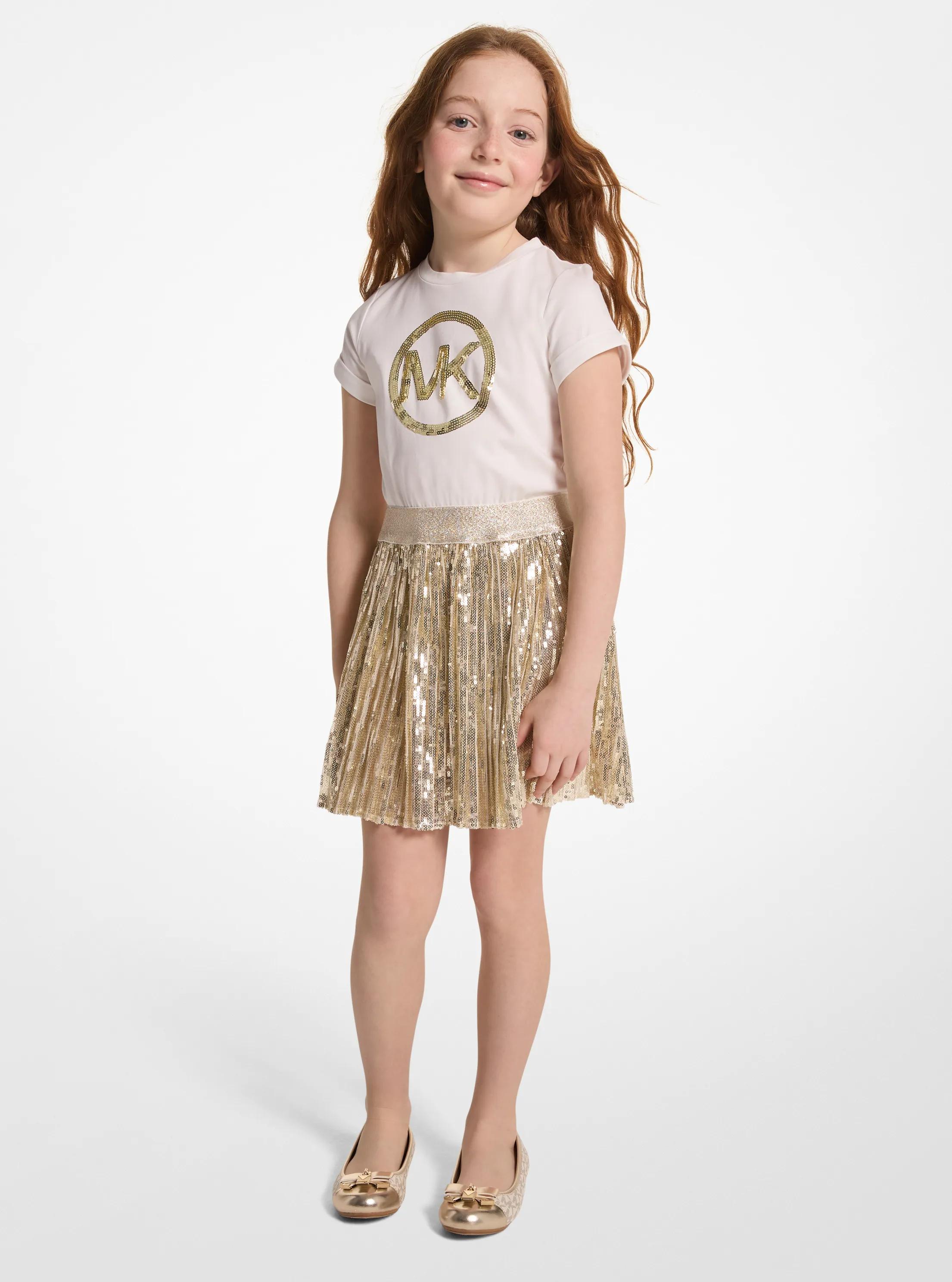 Sequined Logo Metallic T-Shirt Dress in WHITE GOLD | Michael Kors