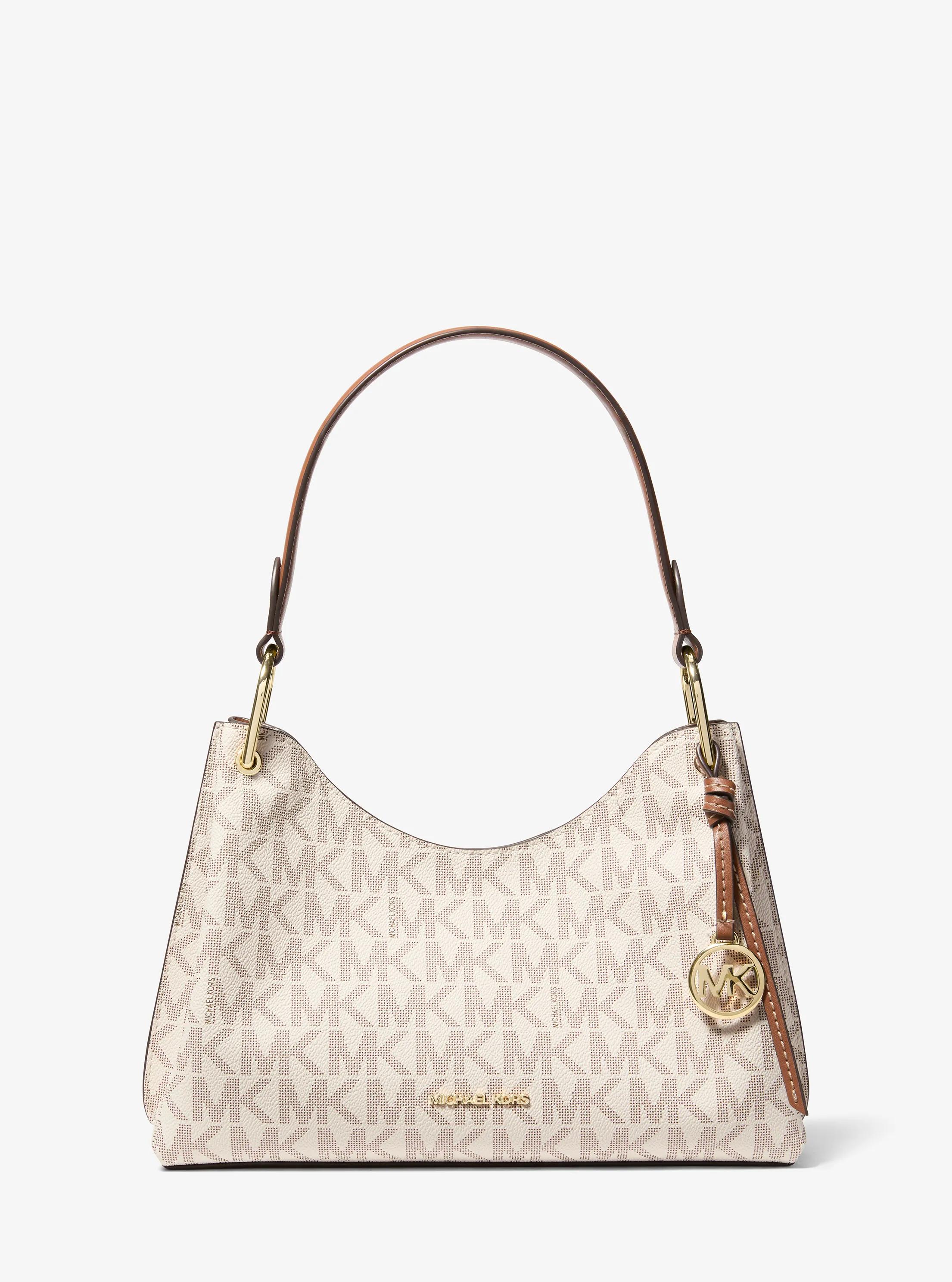 Joan Medium Signature Logo Shoulder Bag in VANILLA/LUGGAGE | Michael Kors