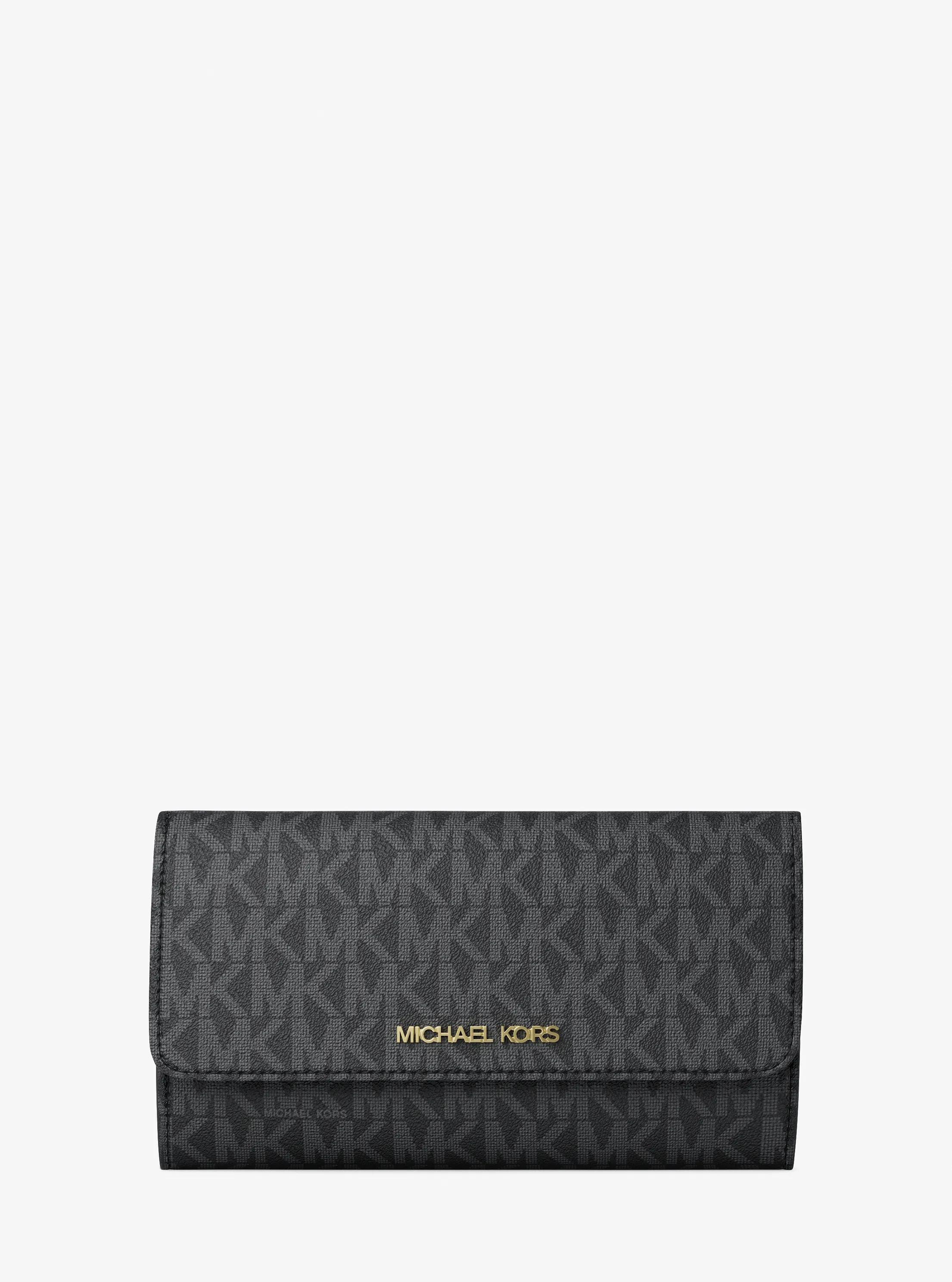 Jet Set Large Logo Tri-Fold Wallet in BLACK | Michael Kors