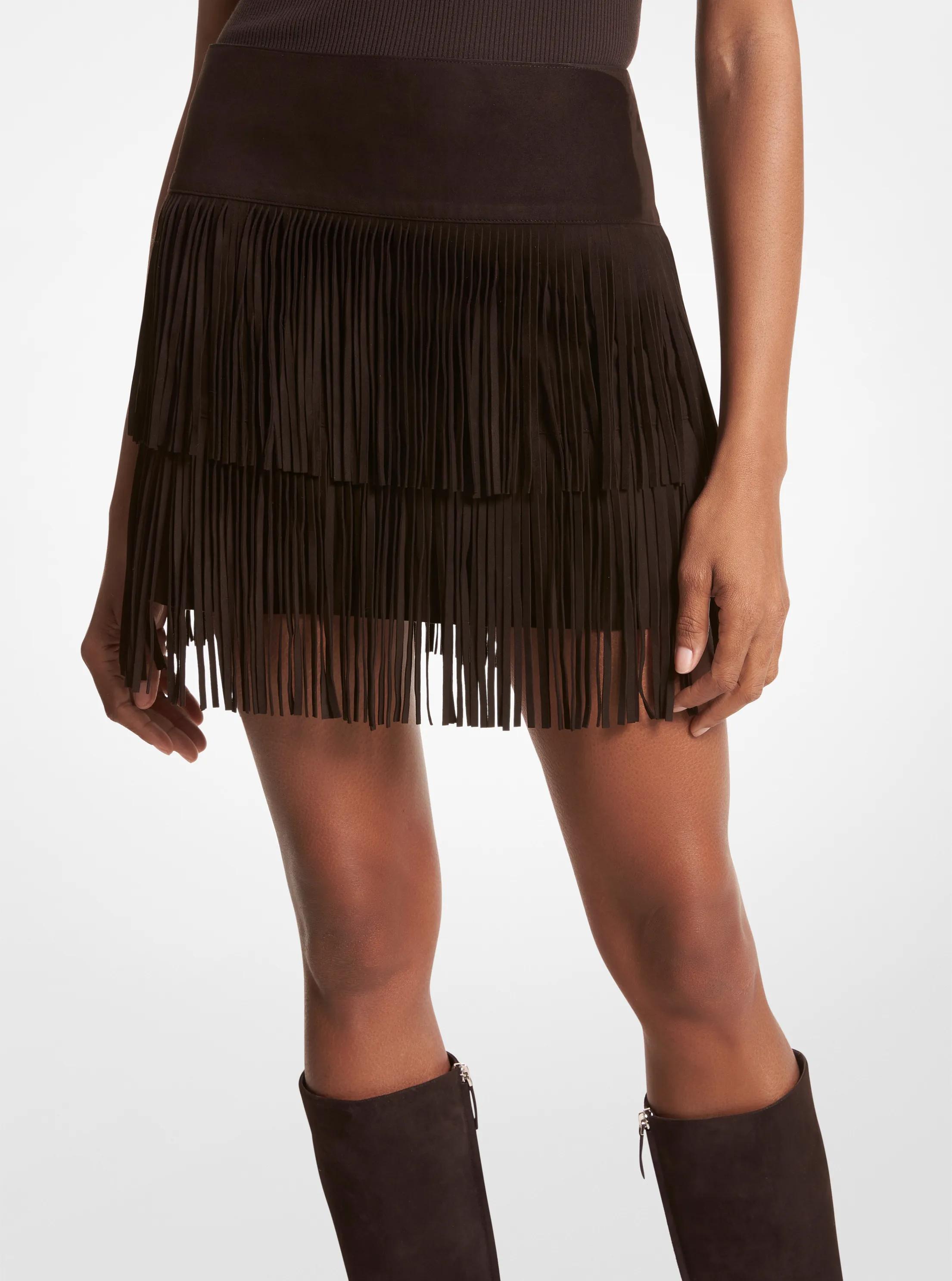 Bonded Suede Fringe Skirt in CHOCOLATE | Michael Kors