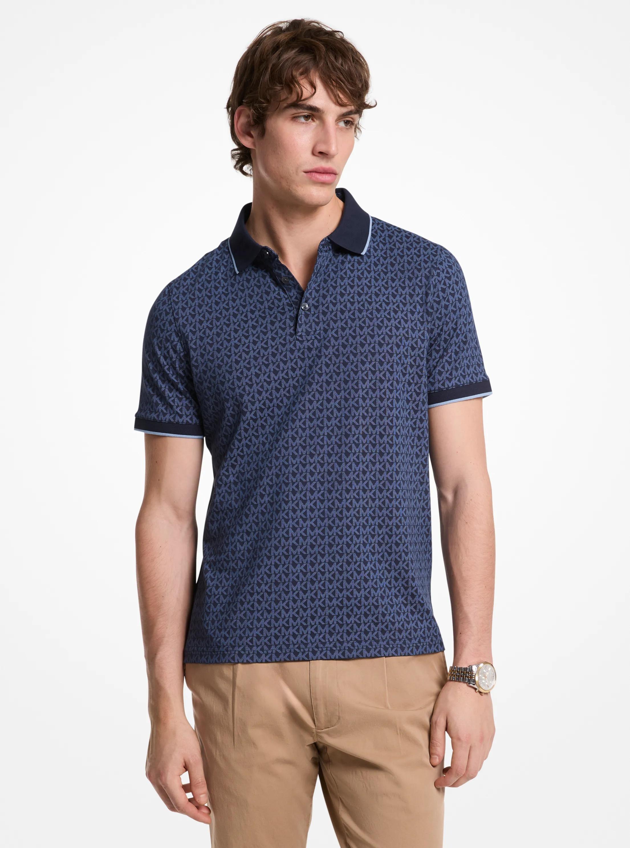 Greenwich Signature Logo Print Cotton Polo Shirt in MIDNIGHT | Michael Kors