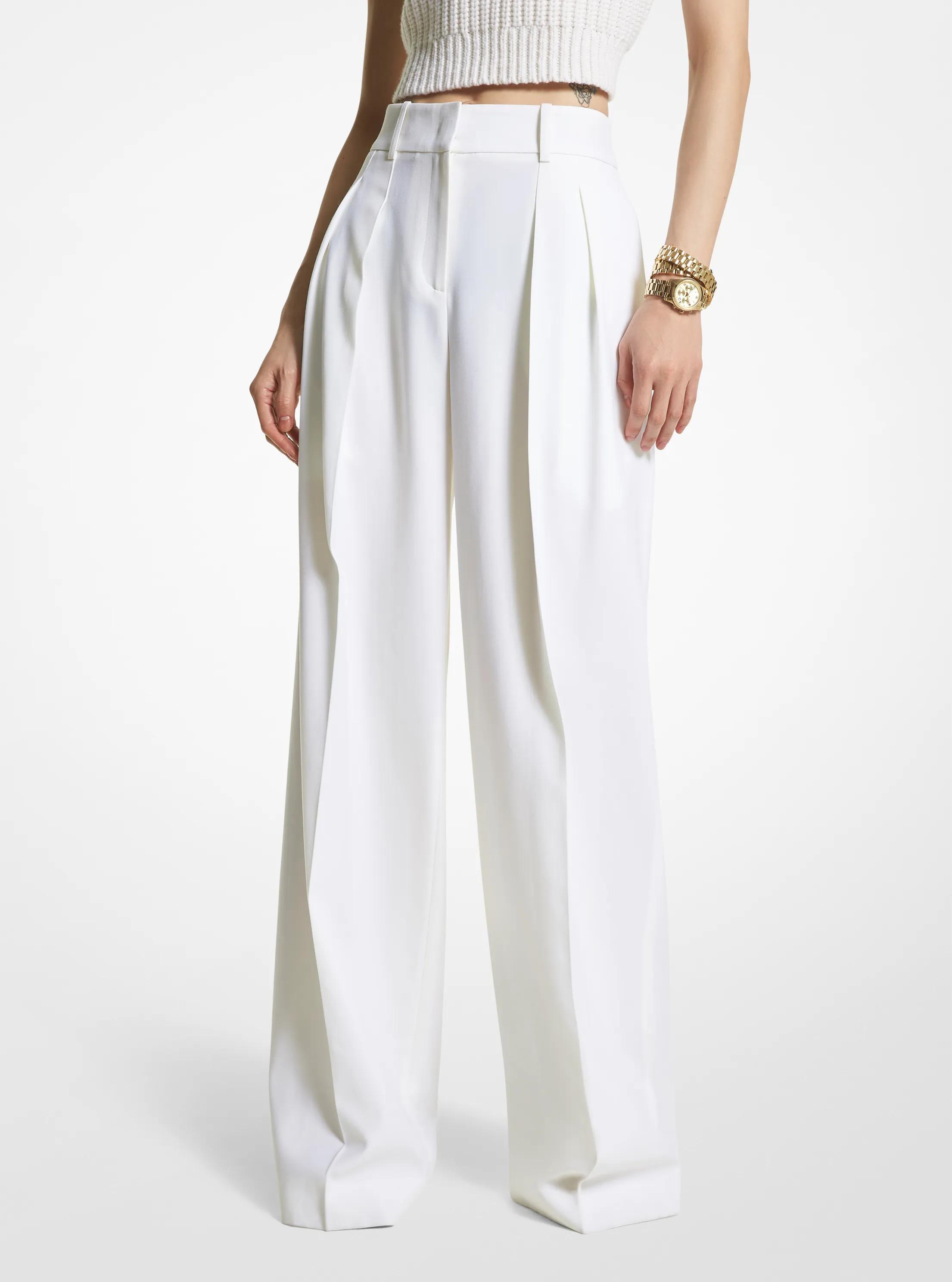 Pantal&oacute;n de gabardina de lana con pierna ancha in BLANCO | Michael Kors
