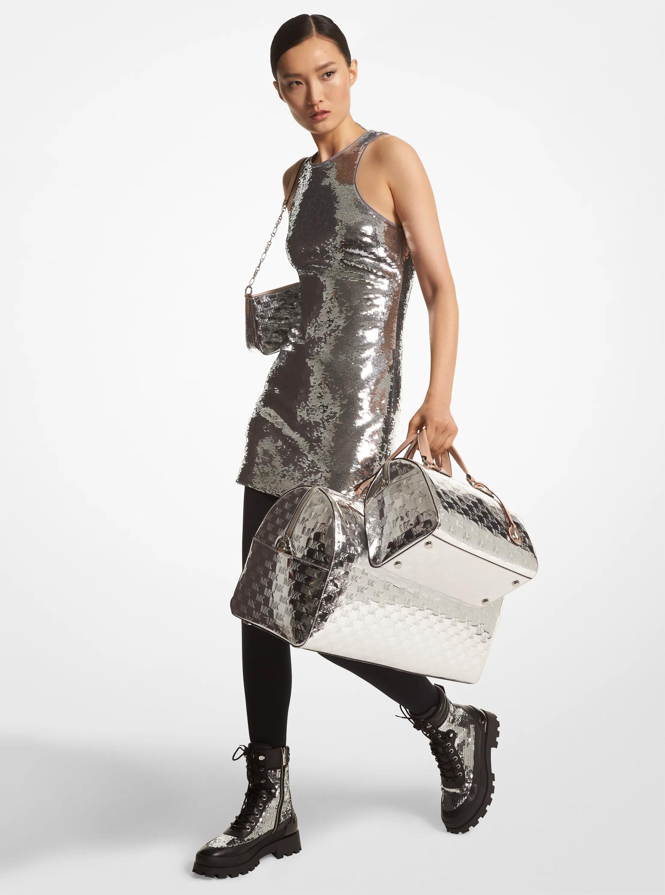 Vestido de tirantes de punto liso con lentejuelas in PLATEADO | Michael Kors