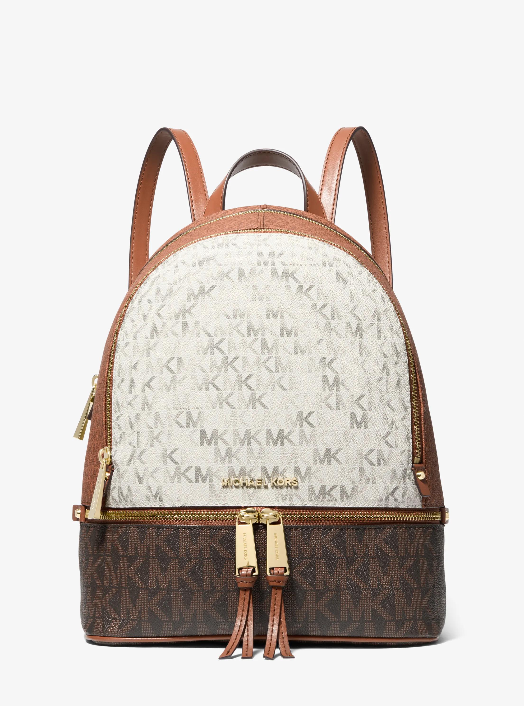 Rhea Medium Color-Block Logo Backpack in LUGGAGE | Michael Kors
