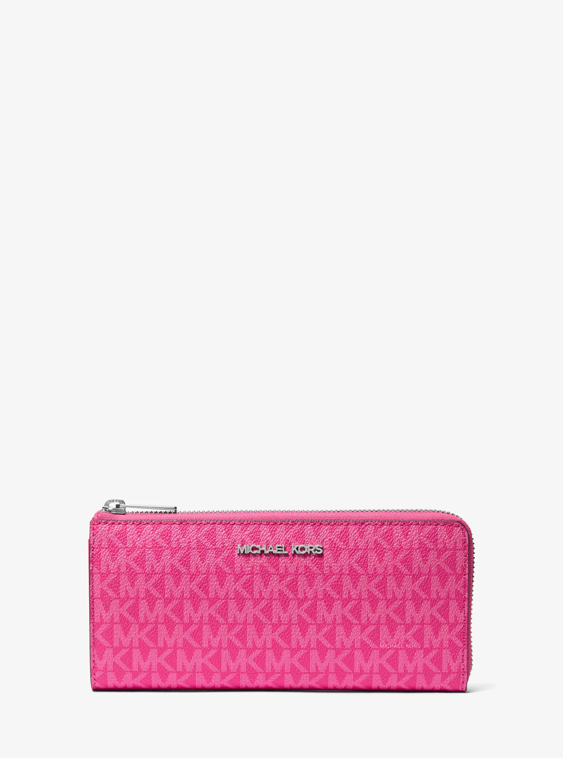 Jet Set Travel Large Signature Logo Quarter-Zip Wallet in DRAGONFRUIT | Michael Kors