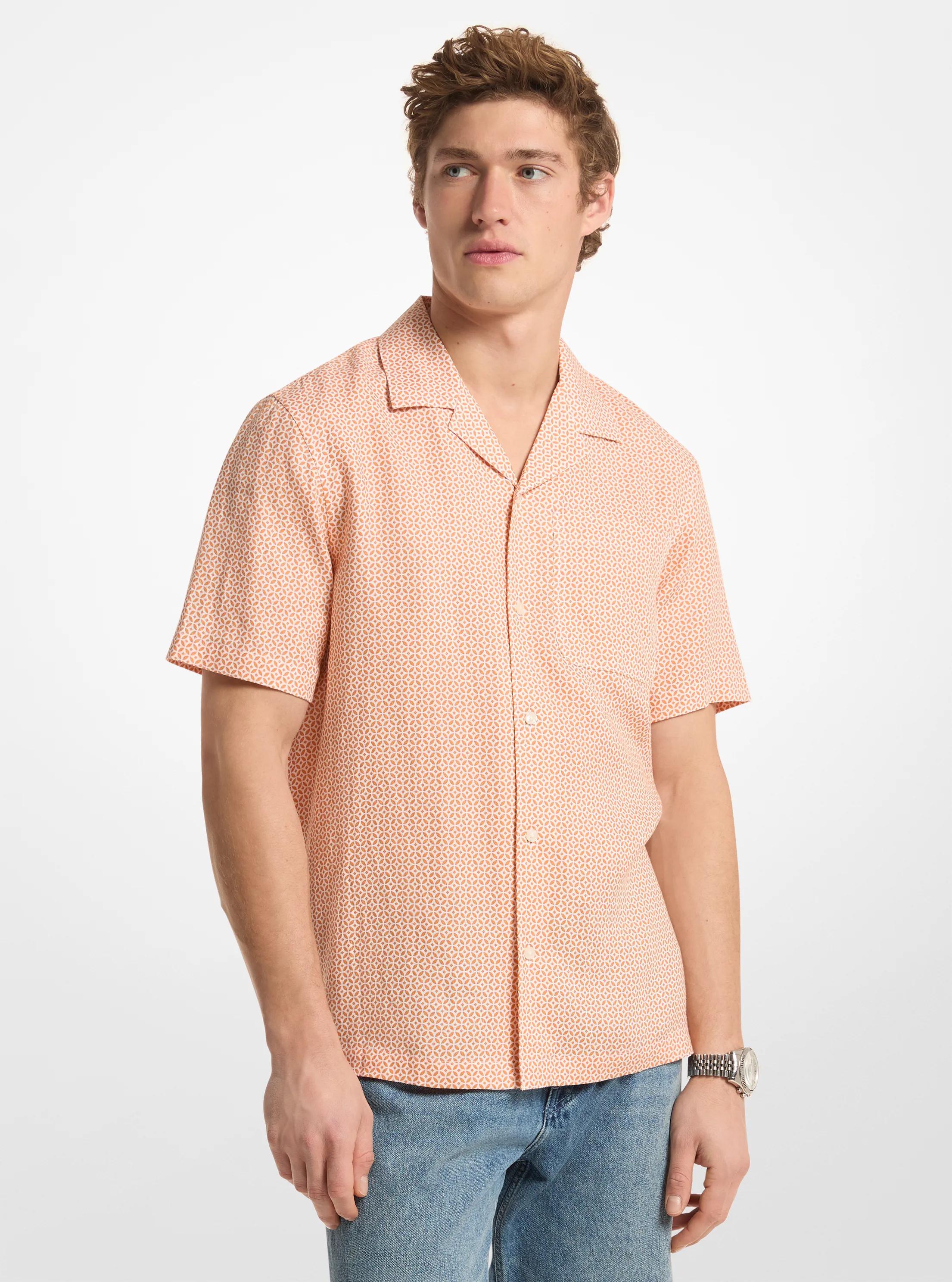 Chemise en lin &agrave; motif g&eacute;om&eacute;trique in ORANGE ECLATANT | Michael Kors
