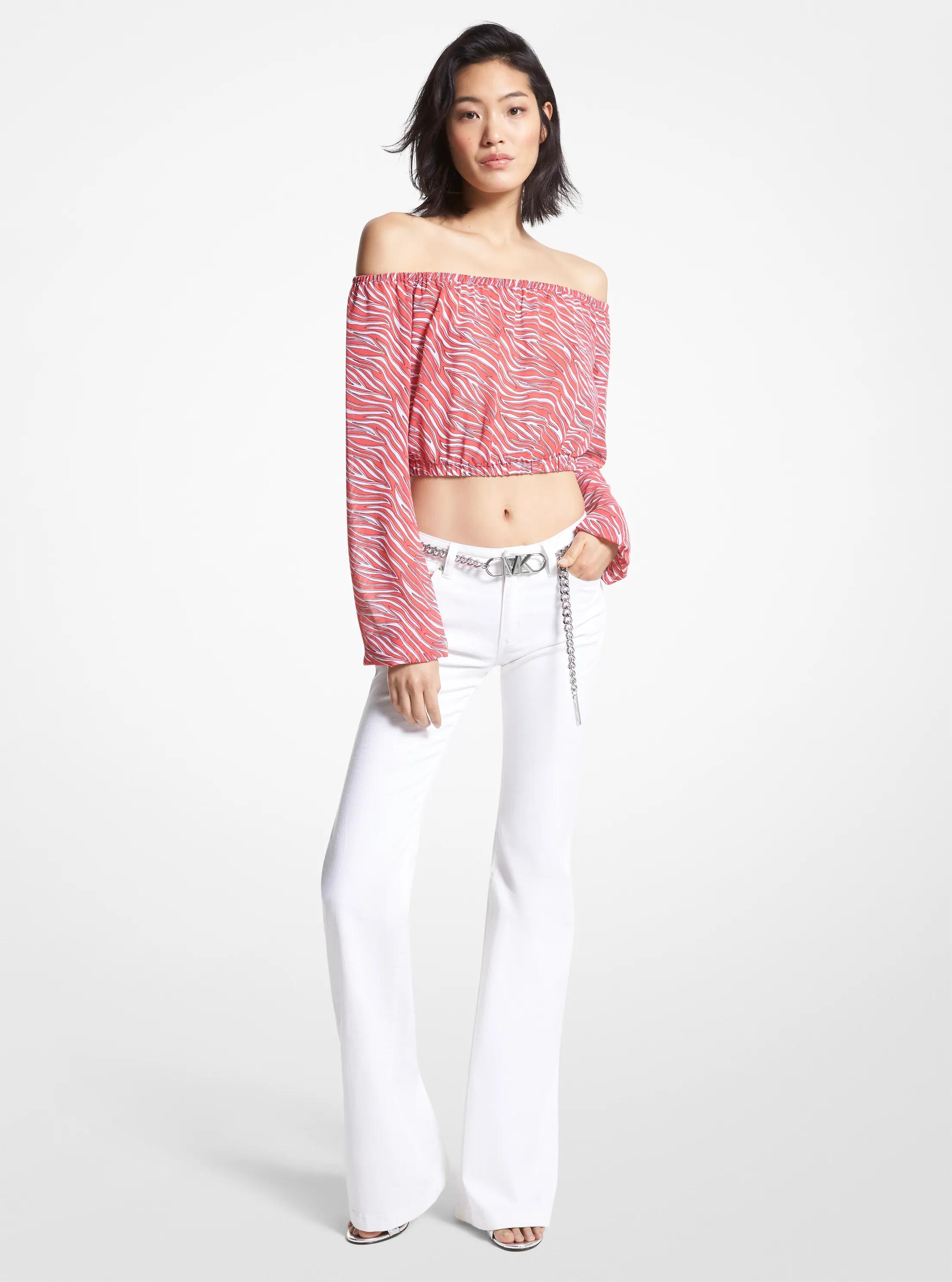 Zebra Print Georgette Off-The-Shoulder Top in GERANIUM | Michael Kors