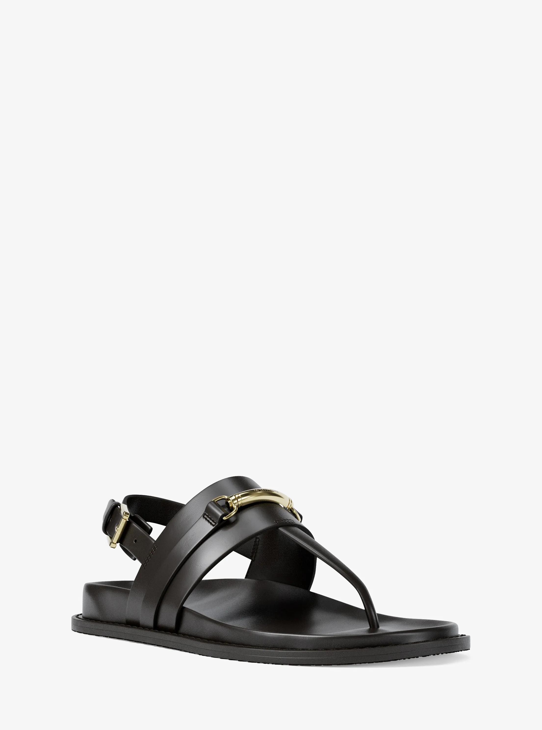 Carson Leather T-Strap Sandal in BLACK | Michael Kors