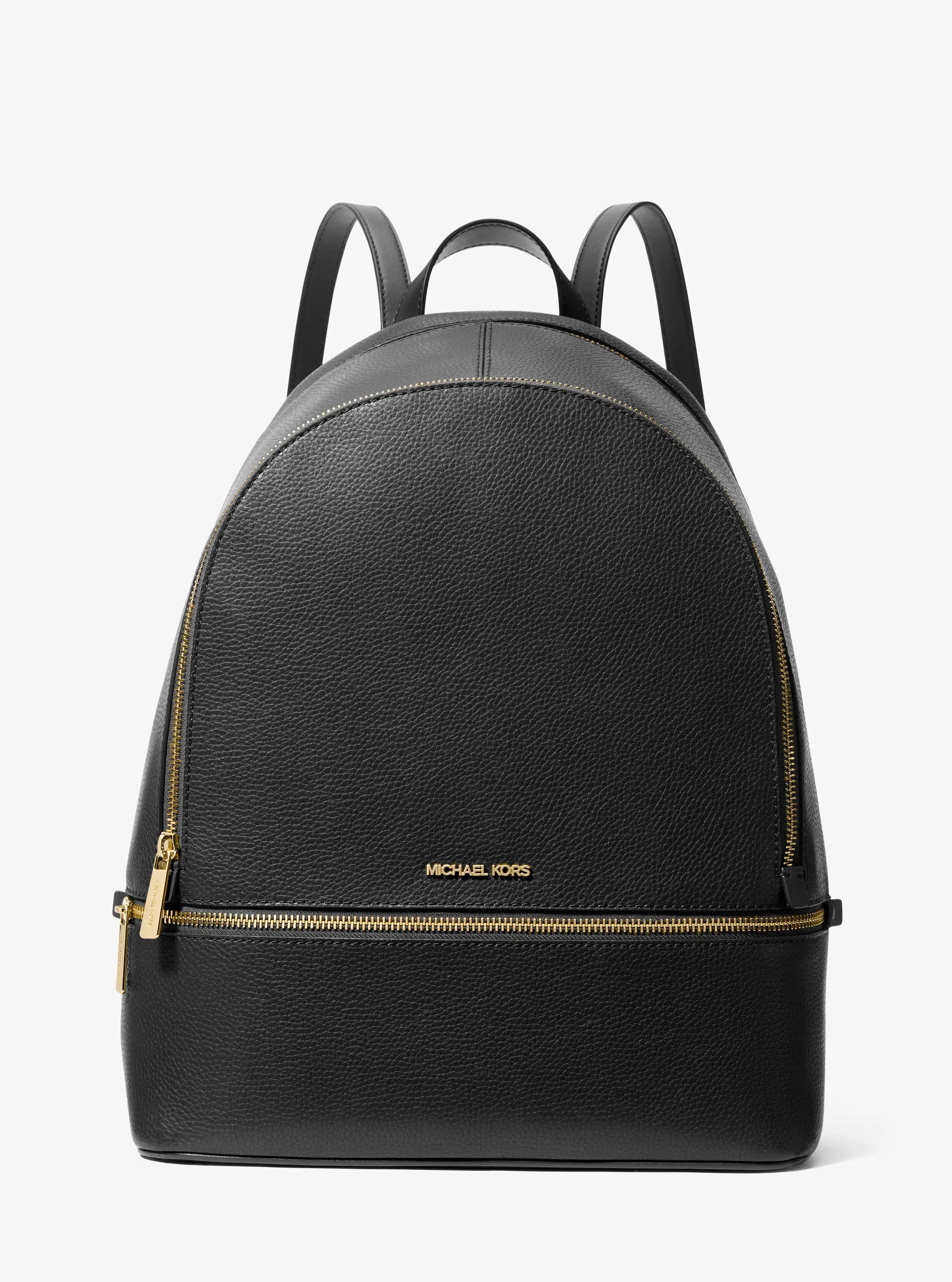 Rhea Large Pebbled Leather Backpack in BLACK | Michael Kors