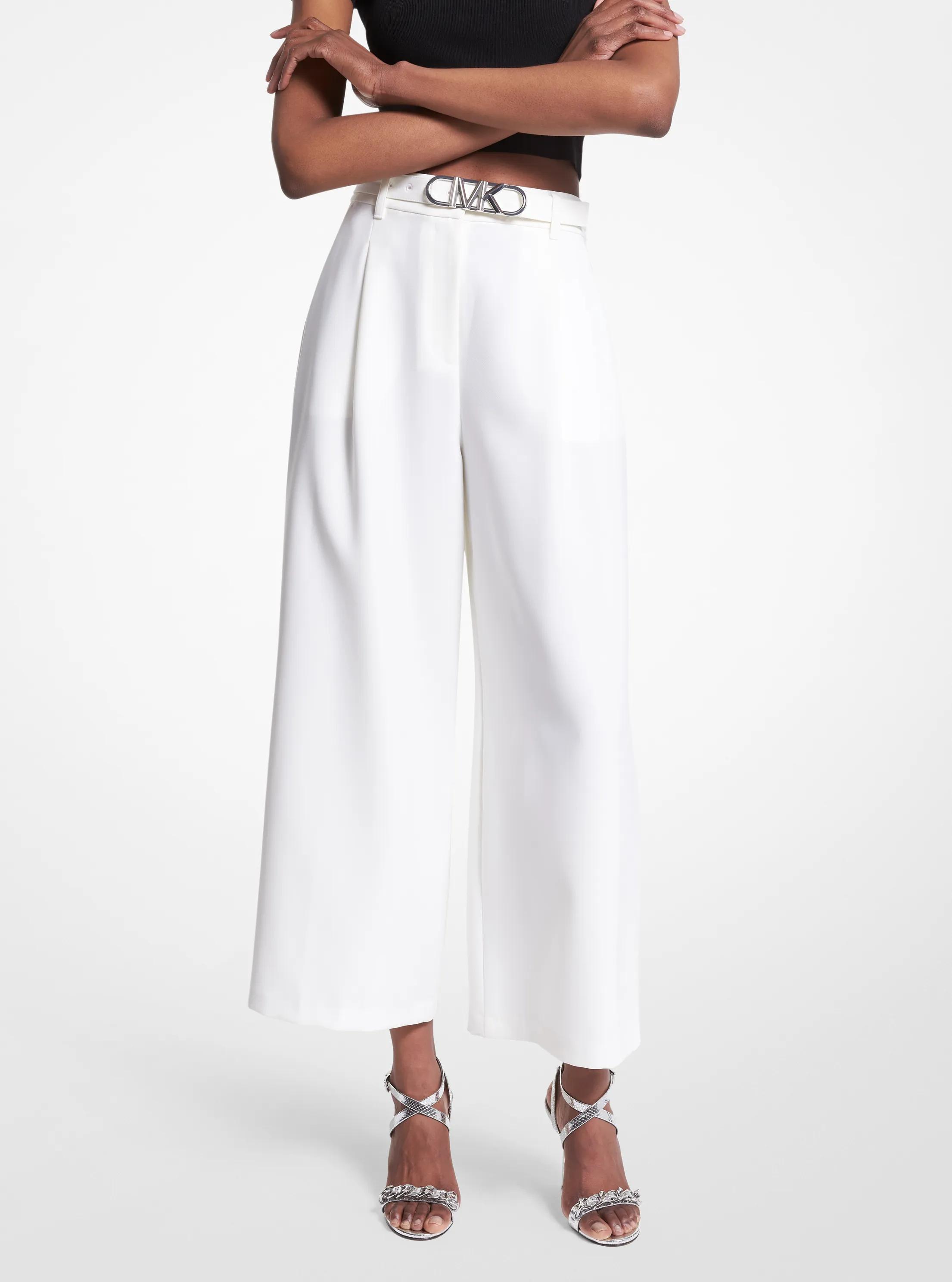 Cropped Stretch Twill Belted Pants in WHITE | Michael Kors