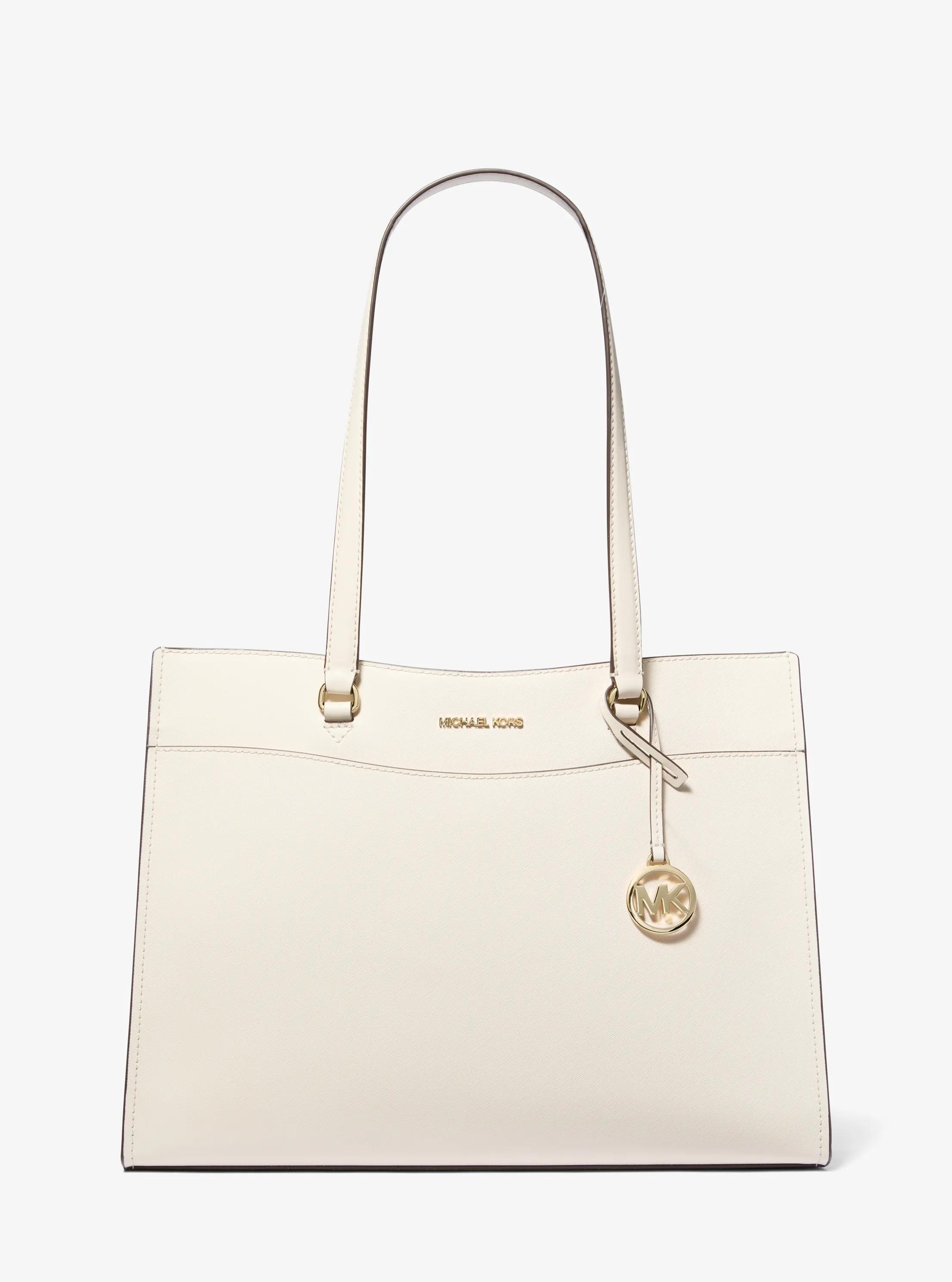 Jet Set Travel Large Saffiano Leather Pocket Tote Bag in LT CREAM | Michael Kors