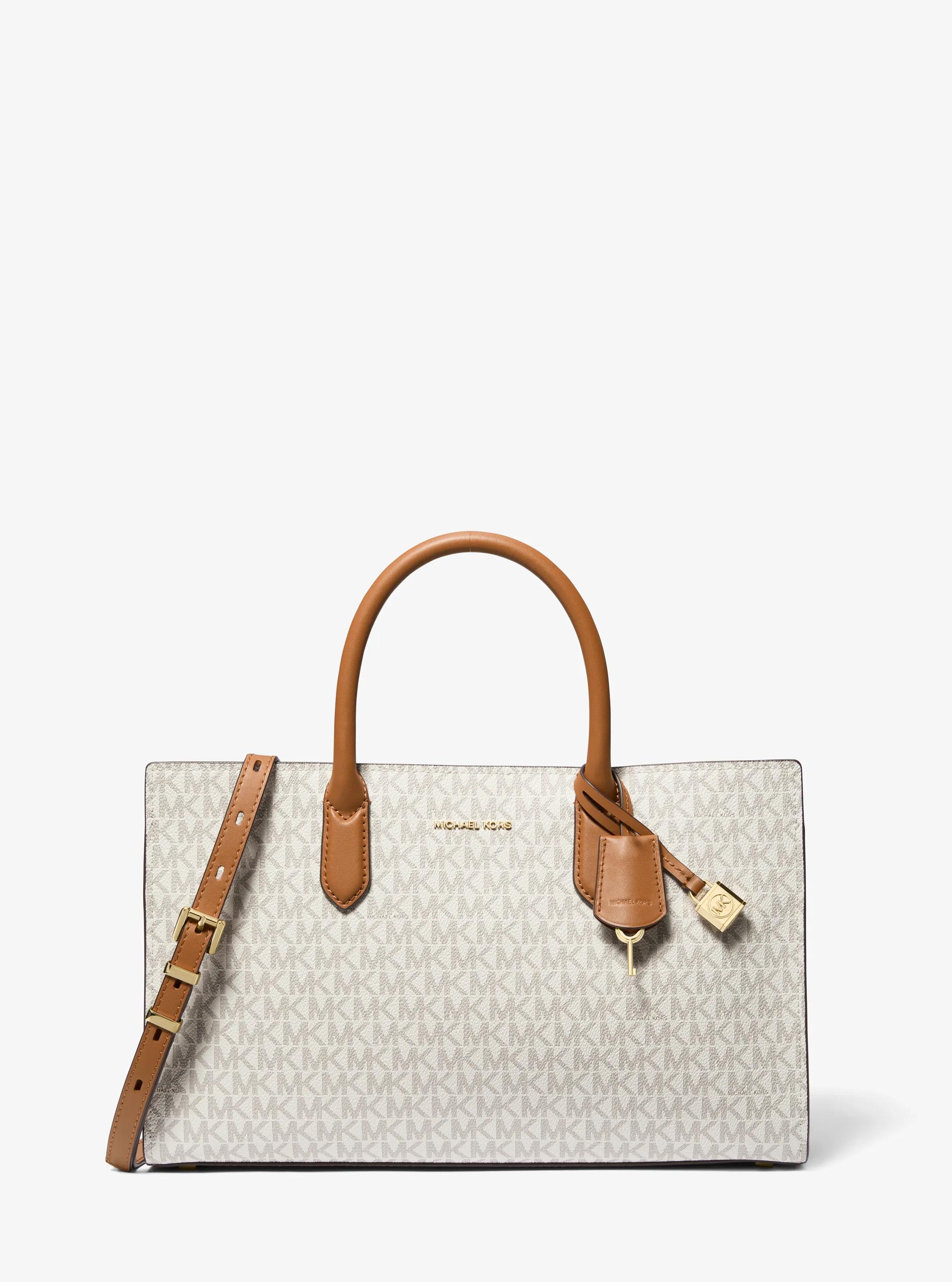 Scarlett Medium Signature Logo Satchel in VANILLA/ACORN | Michael Kors