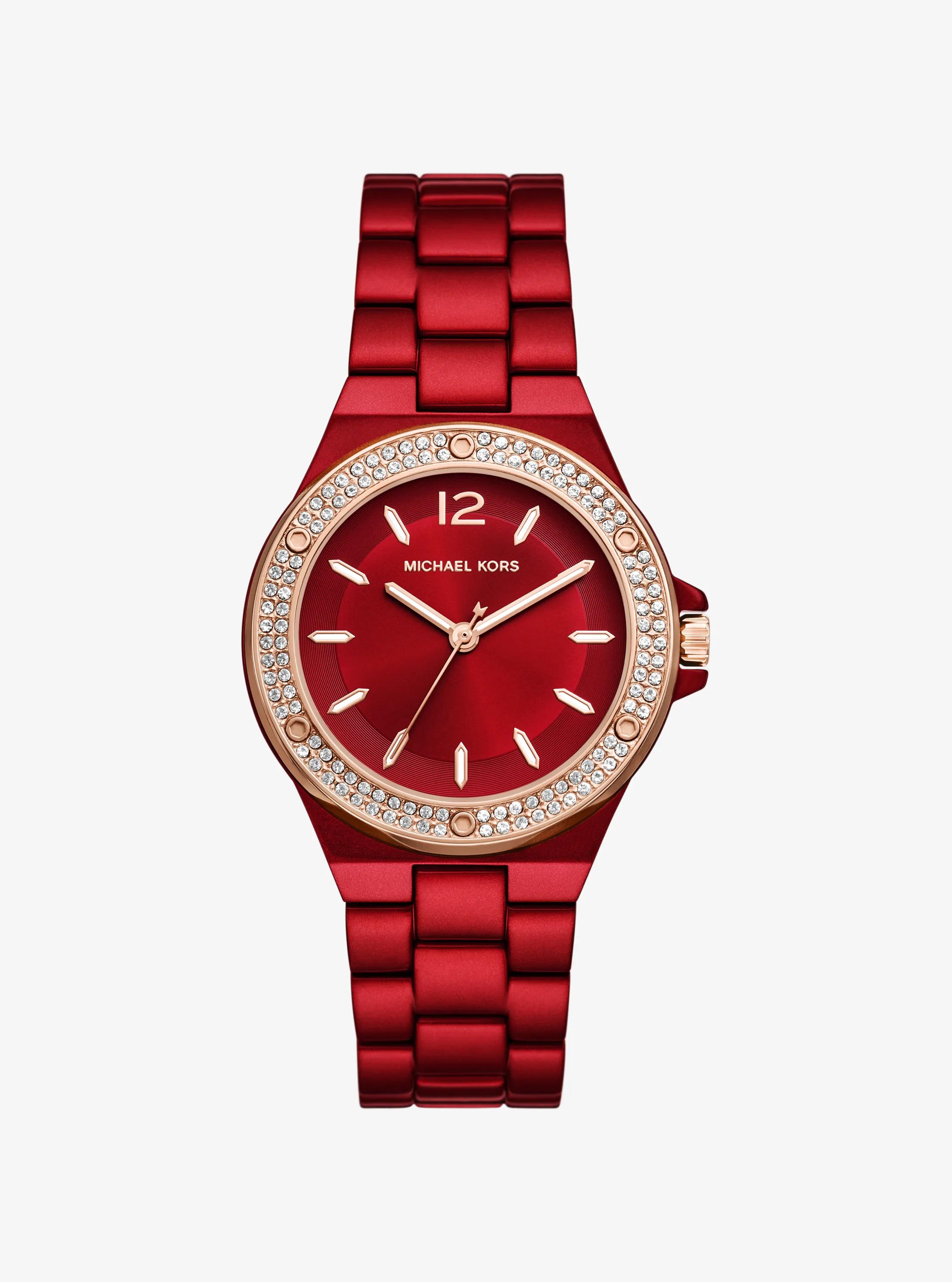 Lennox Pav&eacute; Red-Tone Watch in RED | Michael Kors