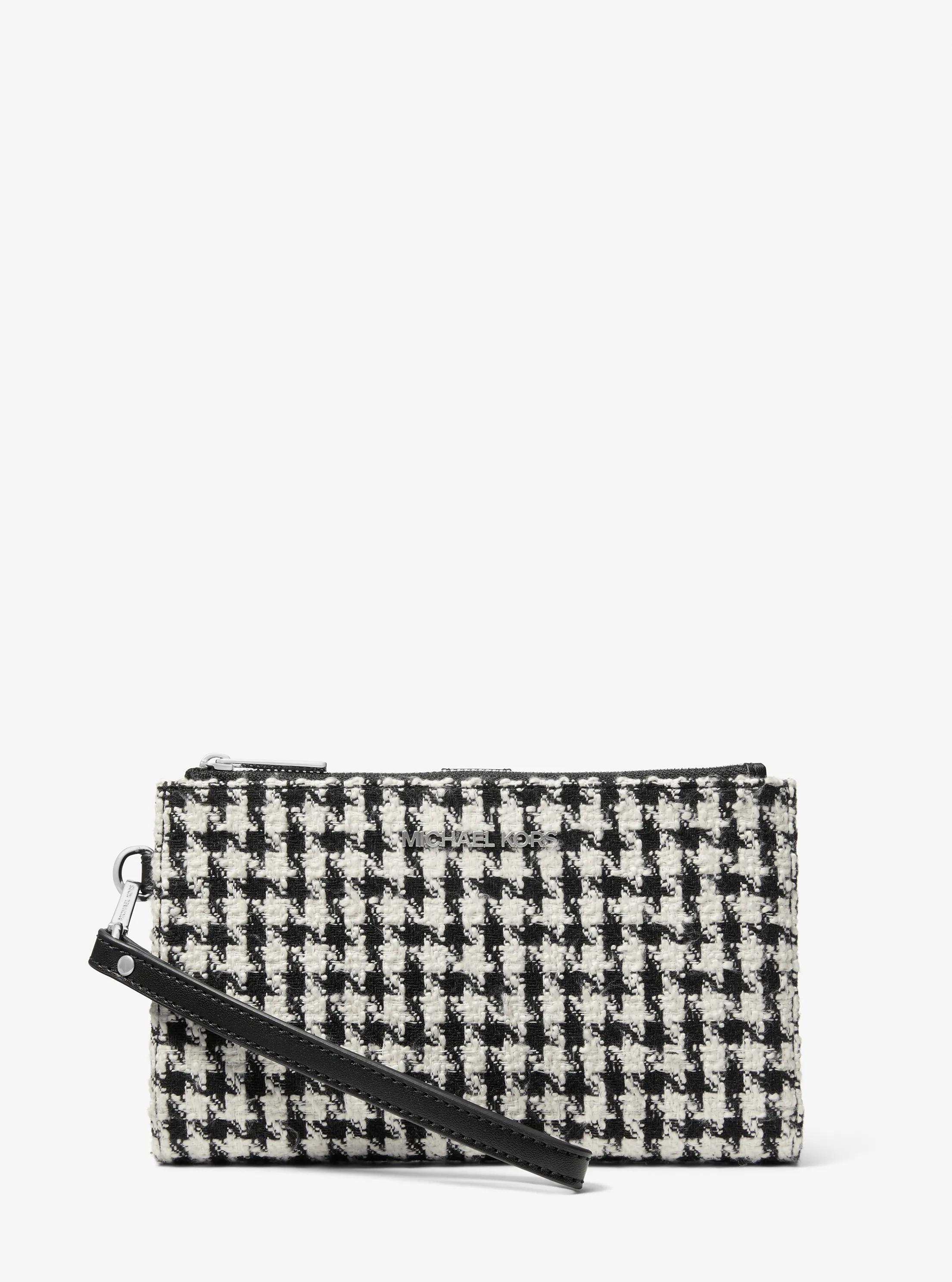Jet Set Travel Houndstooth Woven Wristlet  in BLACK/LIGHT CREAM | Michael Kors