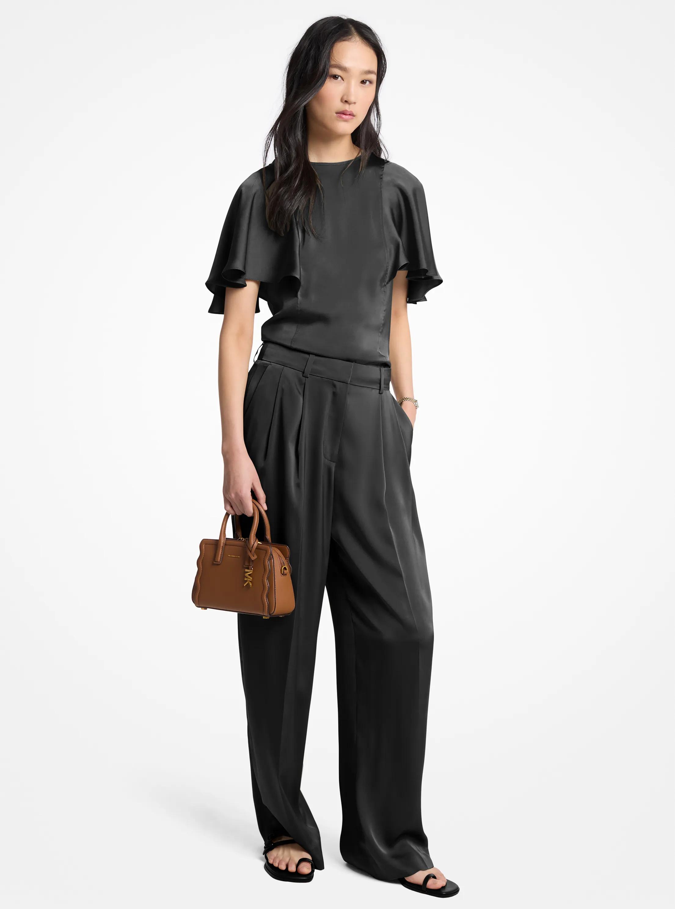 MK Chemisier en satin à manches cape - Noir - Michael Kors