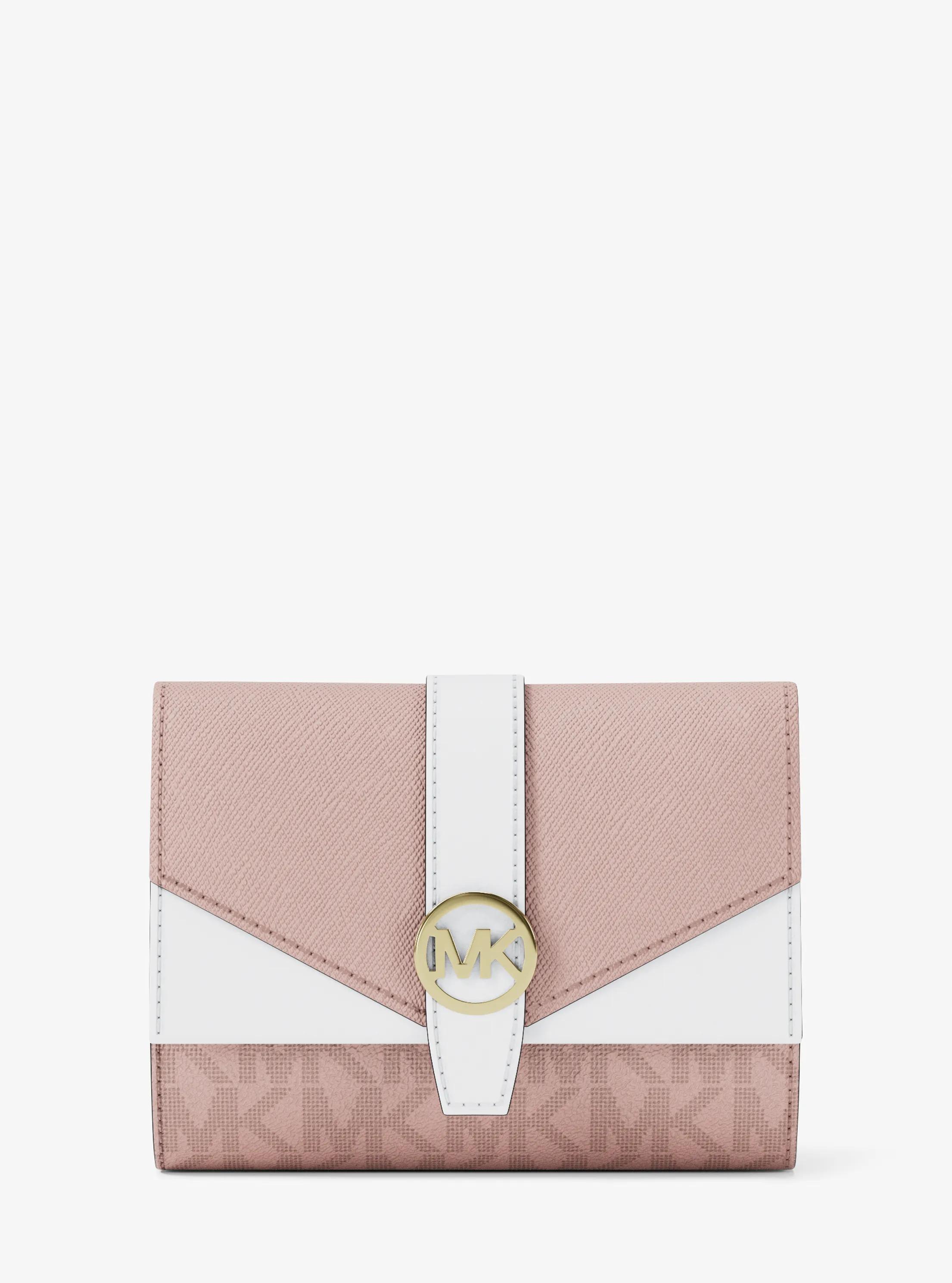 Greenwich Medium Signature Logo Trifold Wallet in PWD BLSH MLT | Michael Kors
