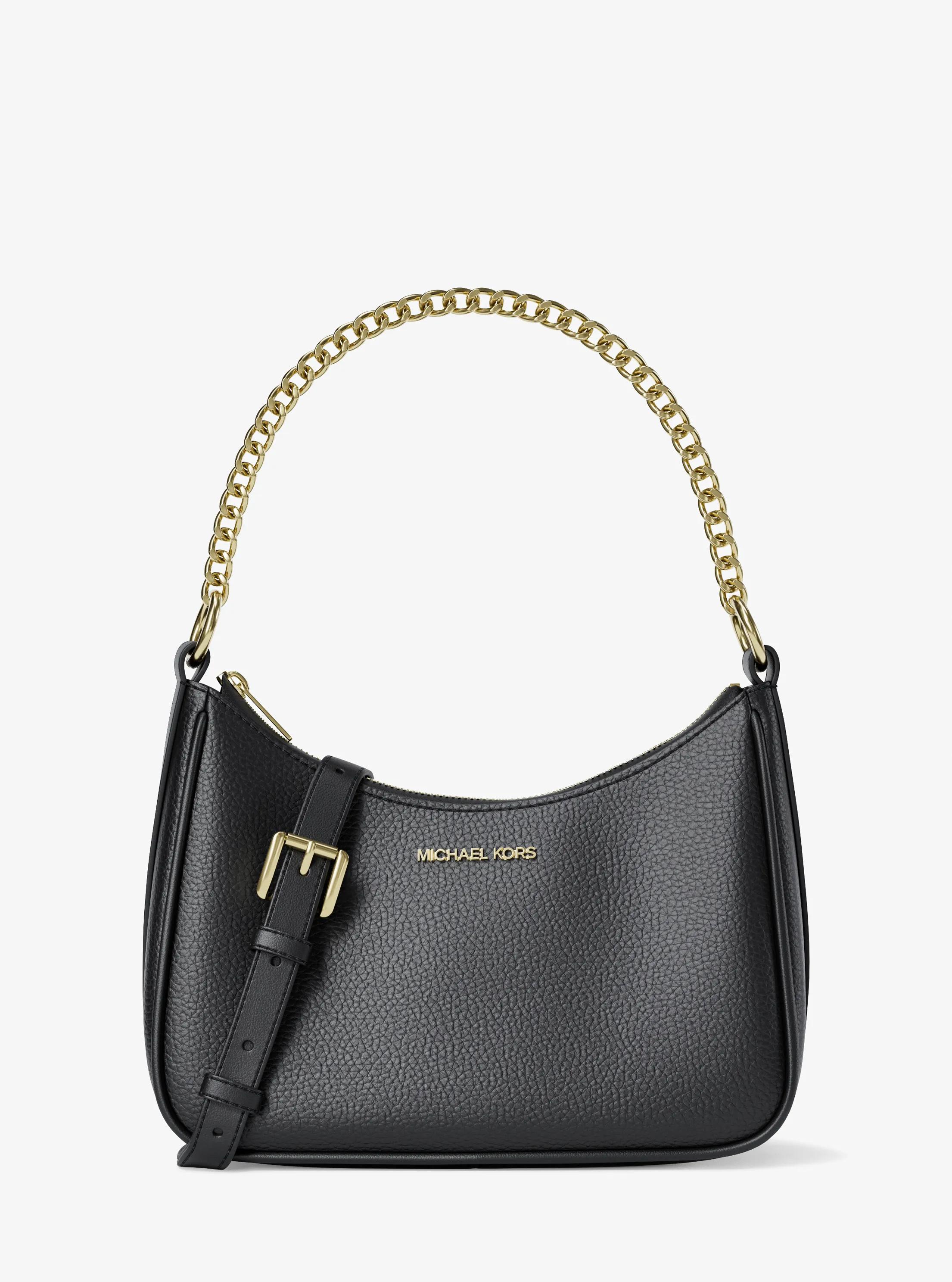 Jet Set Large Pebbled Leather Convertible Crossbody Bag in BLACK