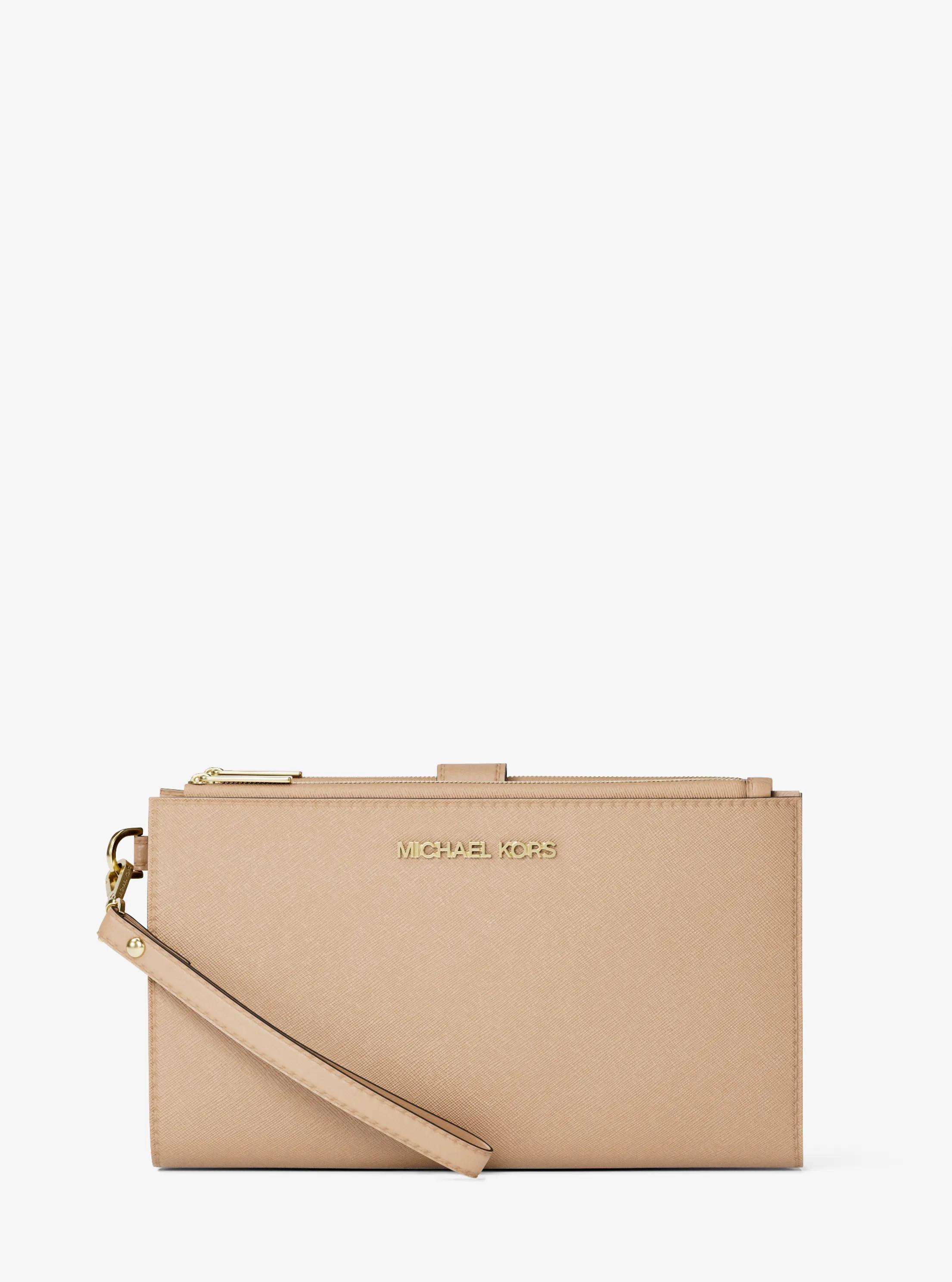 Jet Set Large Leather Smartphone Wristlet Wallet in CAMEL | Michael Kors