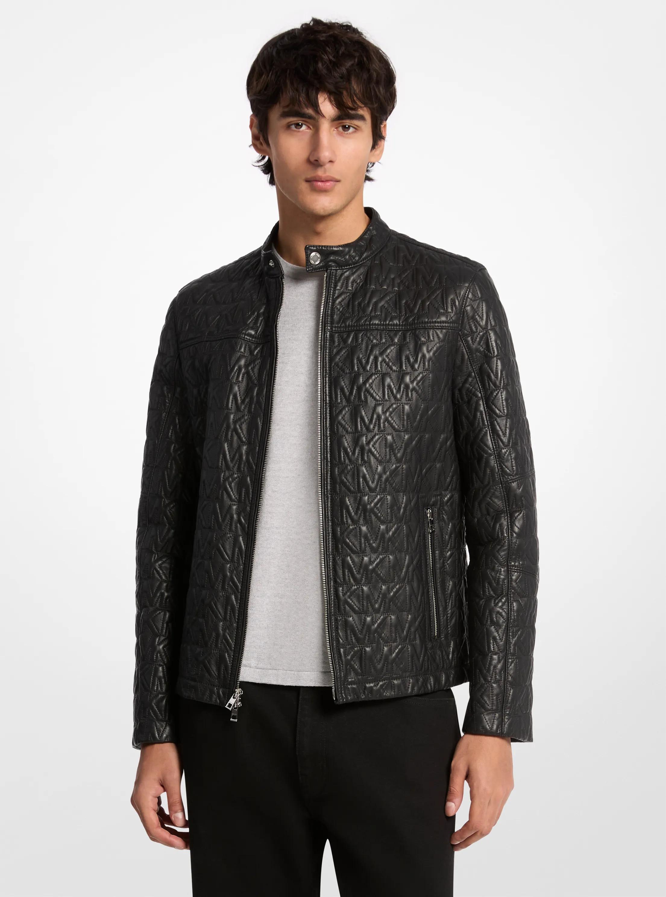 Veste de course en cuir gaufr&eacute; &agrave; logo in NOIR | Michael Kors