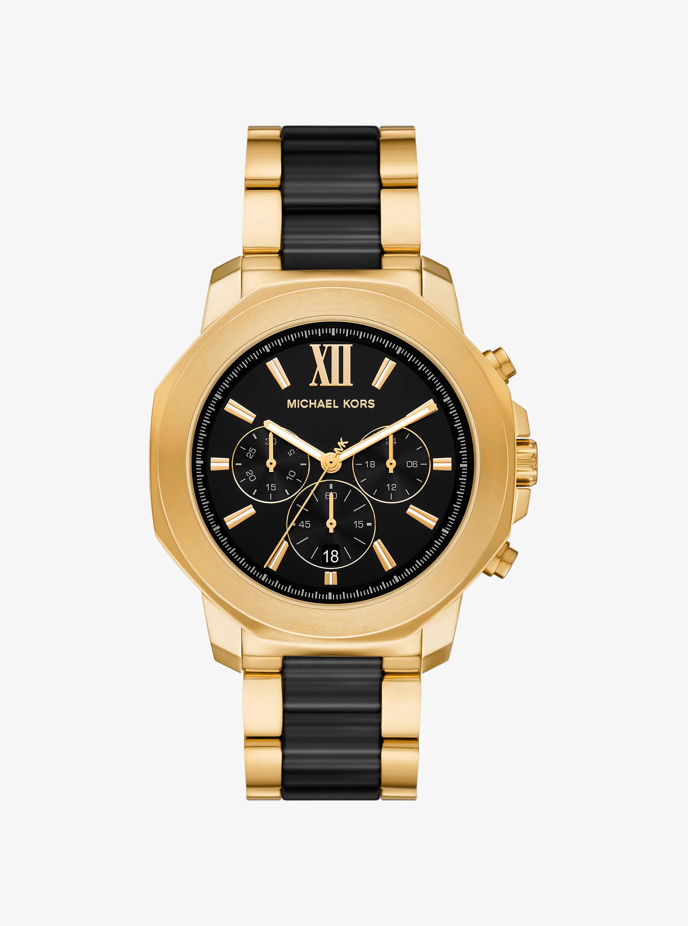 Oversized Prescott Gold-Tone and Ceramic Watch in GOLD/BLACK | Michael Kors