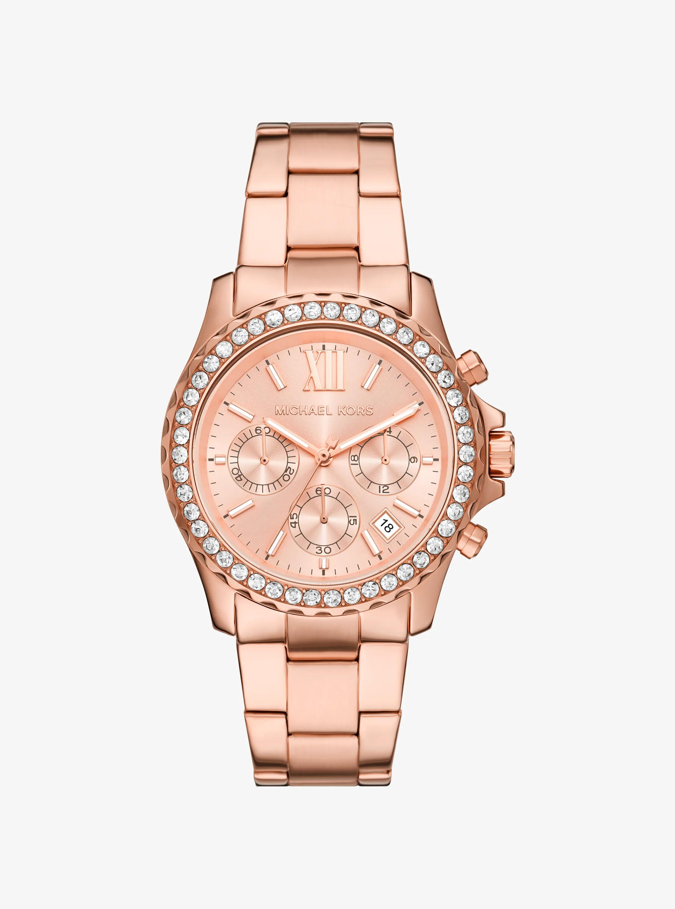 Oversized Everest Pav&eacute; Rose Gold-Tone Watch in ROSE GOLD | Michael Kors