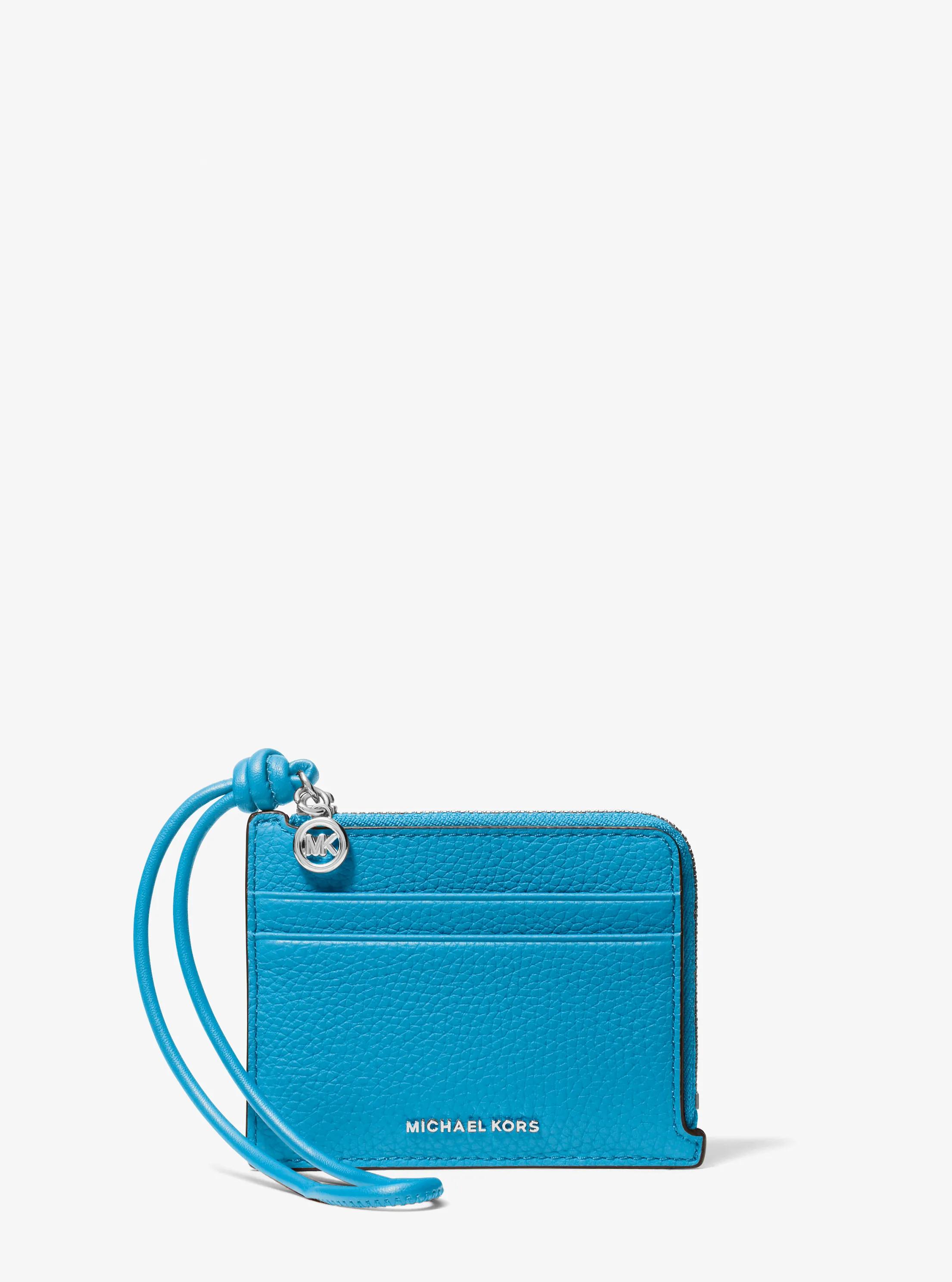 Michael Kors Jet Set Small Pebbled Leather Card Case Wristlet In Blue