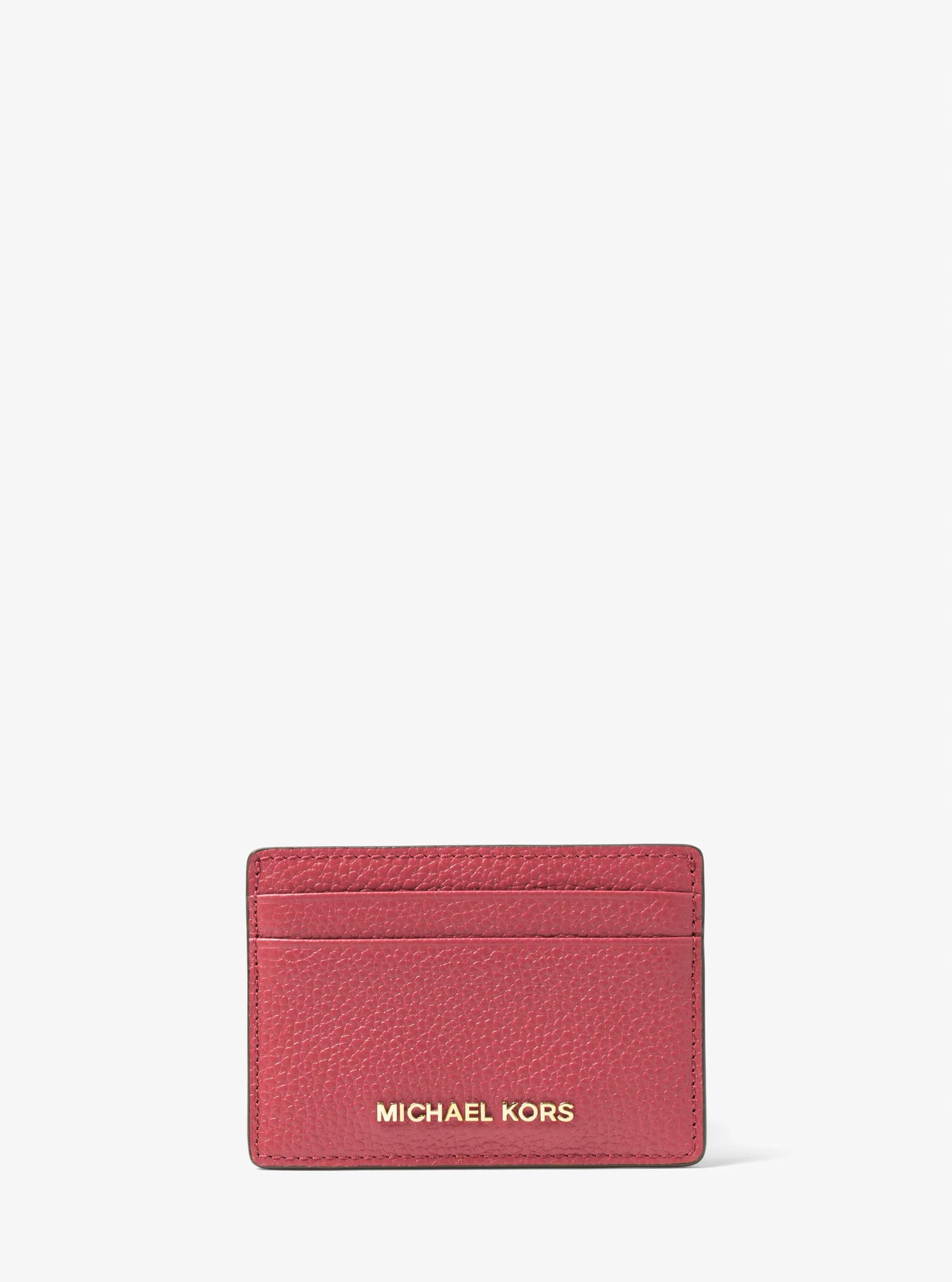 MK Porte-cartes en cuir grainé - Rose - Michael Kors